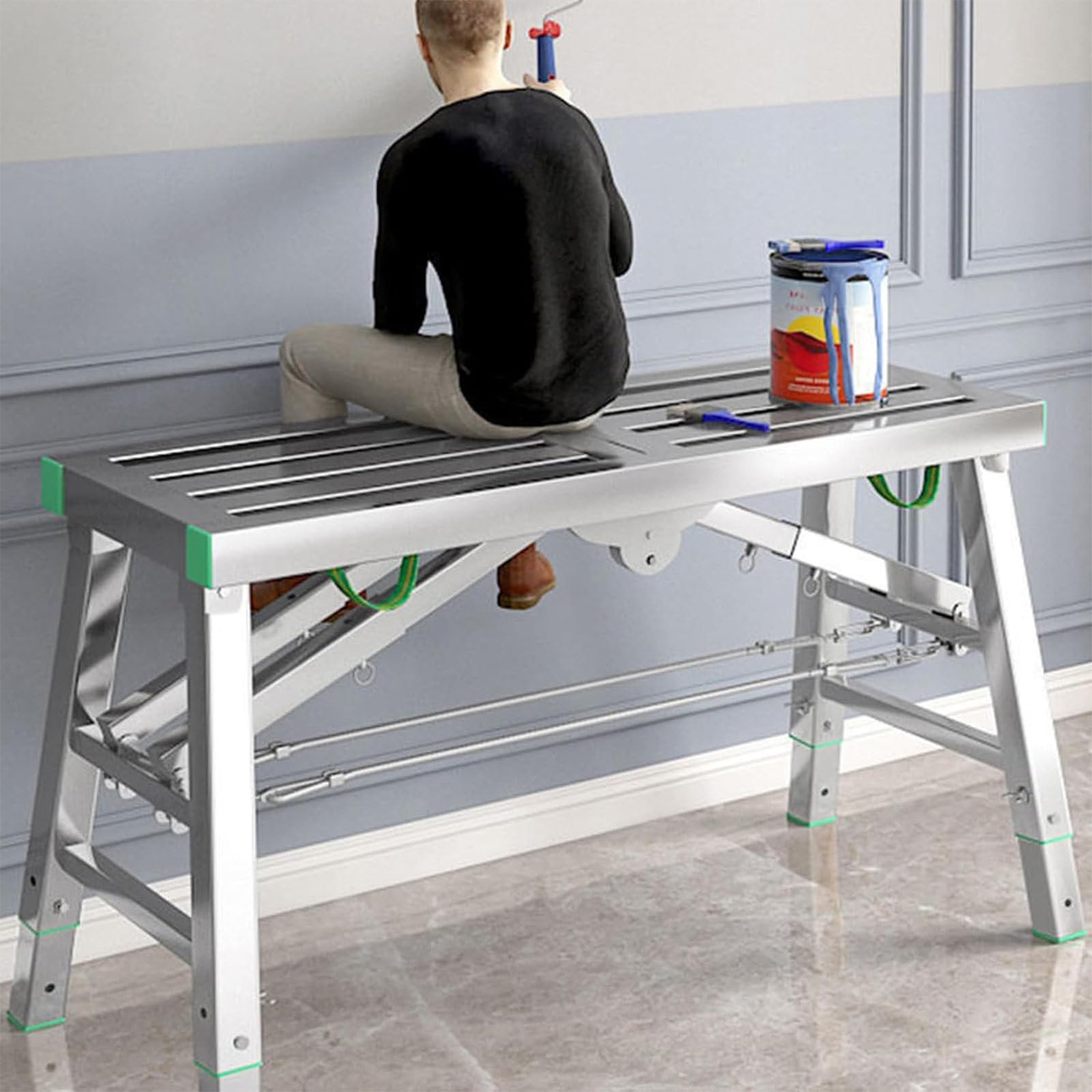 HighDu - Ponteggio pieghevole, altezza regolabile, scaletta portatile per la pulizia della pittura e progetti fai da te, strumento versatile e sicuro
