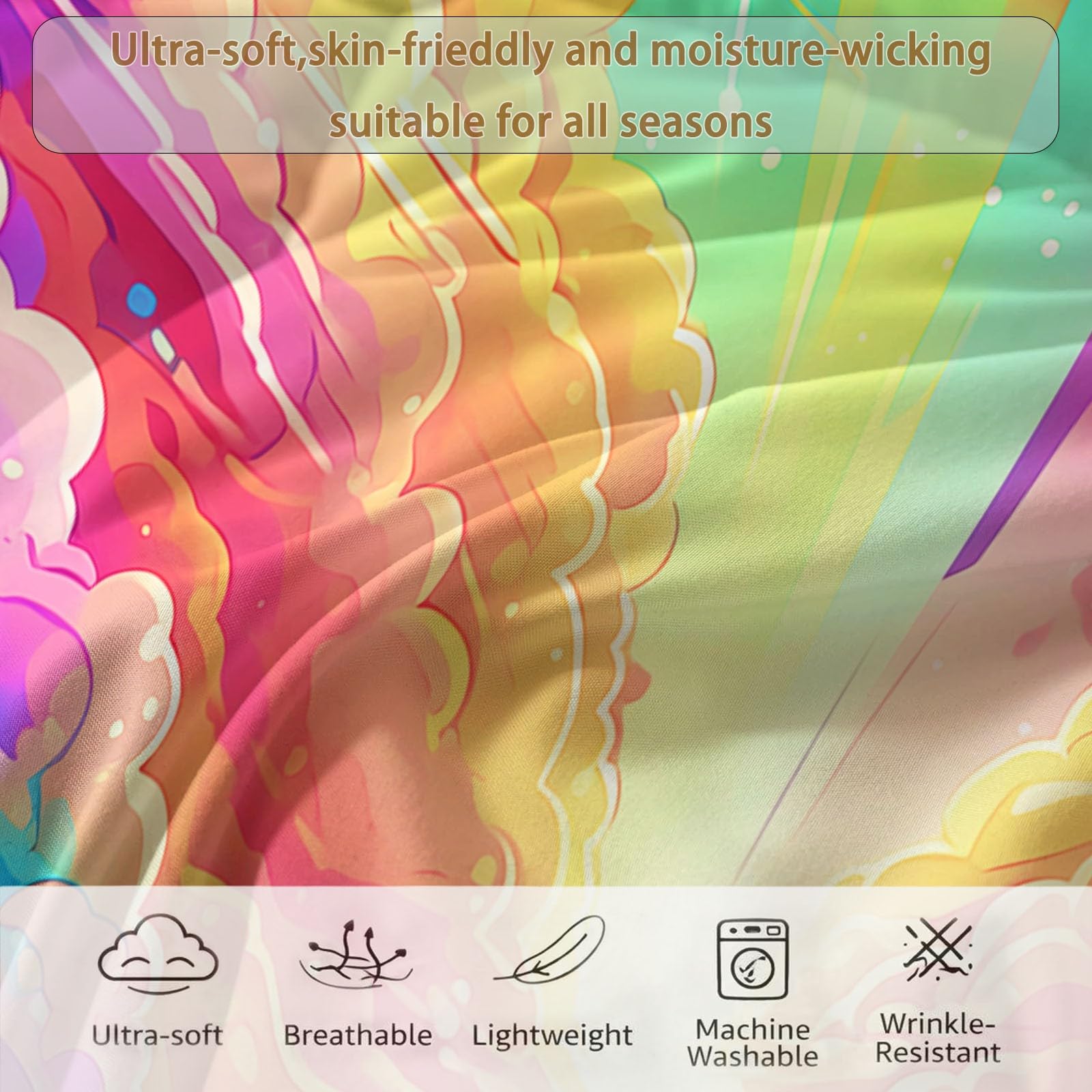 Fantazyjna kołdra Rainbow Geometryczna Chmury Przestrzeń 140 x 200 cm, Wymarzona przestrzeń Lekka kołdra na łóżko - opalizujący kolor miękki koc 4 pory roku, można prać kołdra dla dziewczynek chłopców
