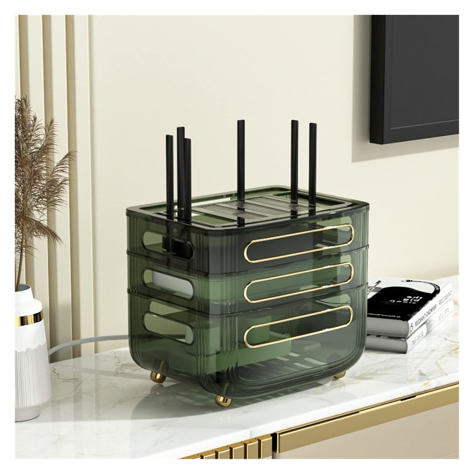 Scatola Nascondi Cavi Presa for Cavo Rack Set-Top Box TV Wireless WiFi Finitura Scatola di immagazzinaggio Router casa Camera da Letto Soggiorno Scatola di Gestione dei Cavi(Green)