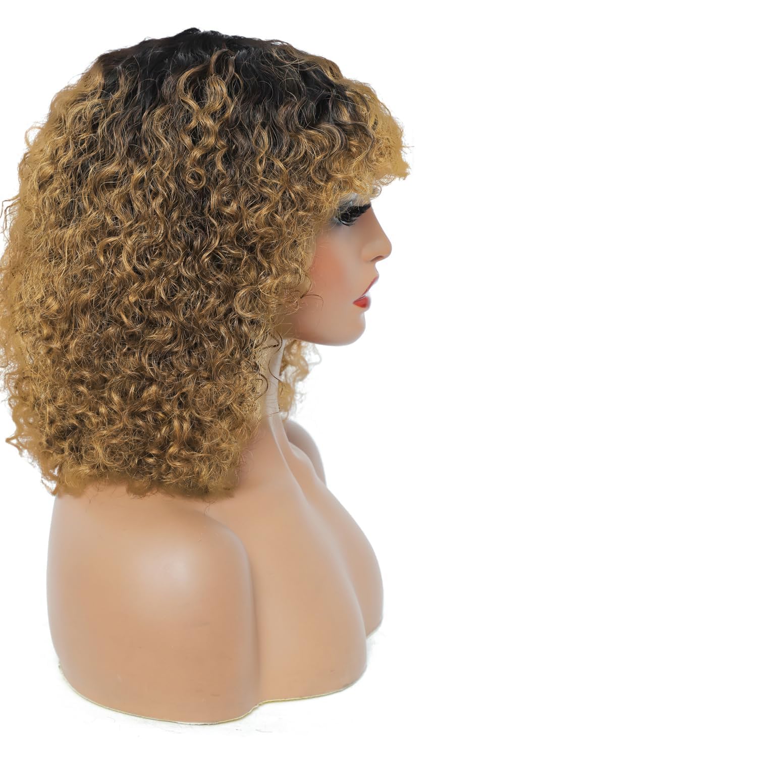 Glueless Short Curly Brazilian Human Hair Wig with Bangs