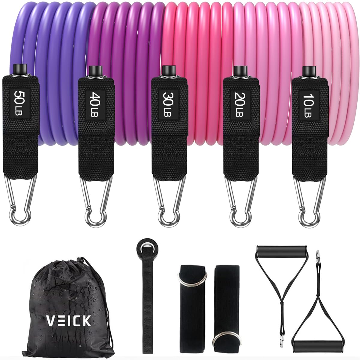 VEICK Resistance Bands with Handles, Exercise Bands, Workout Bands, Gym Equipment for Men and Women, Exercising Bands for Fitness Weights Work Out at Home Purple 150LB โ image 1
