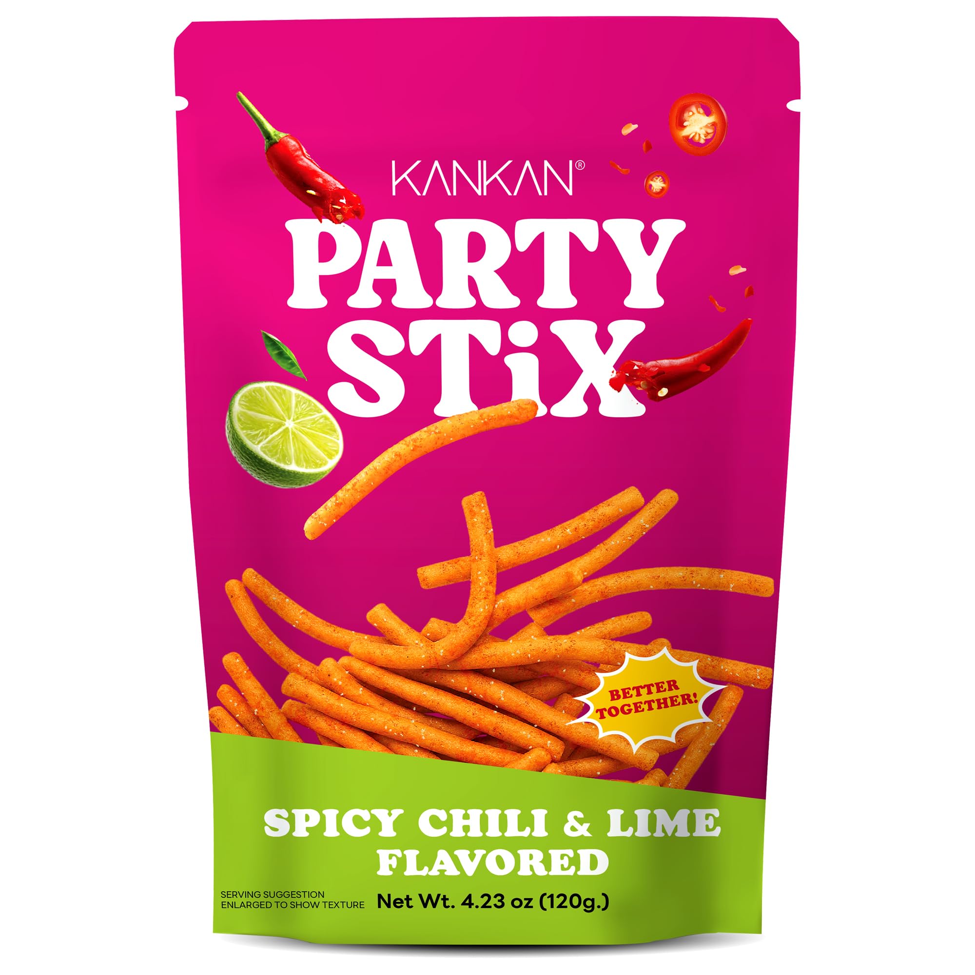 KANKAN PARTY STiX | Crunchy Wheat Cracker Stick | Spicy Chili & Lime Flavored Party Snacks | 4.23 oz (1 Pack)