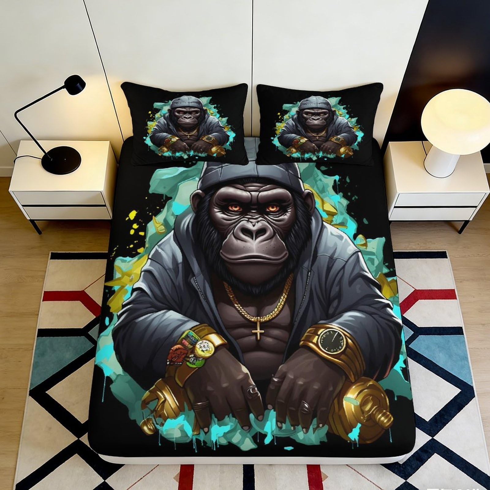 Jqzkxnhpbr Style-3 3D Printed Hip Hop Graffiti Fitted Sheet Microfiber Artistic Black Gold Urban Mattress Cover For Bedroom Dorm Decor 90X200x25cm