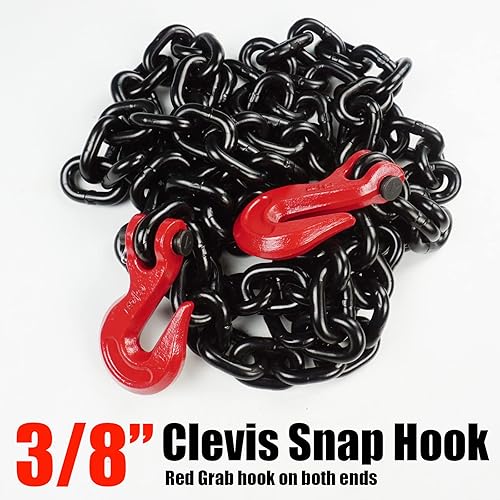 Miniatura 3 de Cadena de carpeta de 38 pulgadas x 10 pies, cadena de remolque G80 con ganchos de agarre de horquilla, límite de carga de trabajo de 7,100 libras,