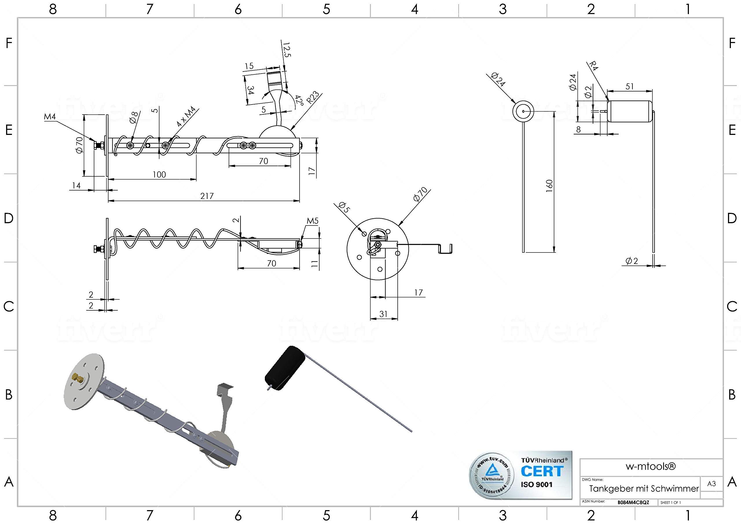 distributore di benzina universale con galleggiante per orologio da serbatoio trattore barca diesel benzina 33-240 Ohm I incluso Istruzioni in lingua tedesca.