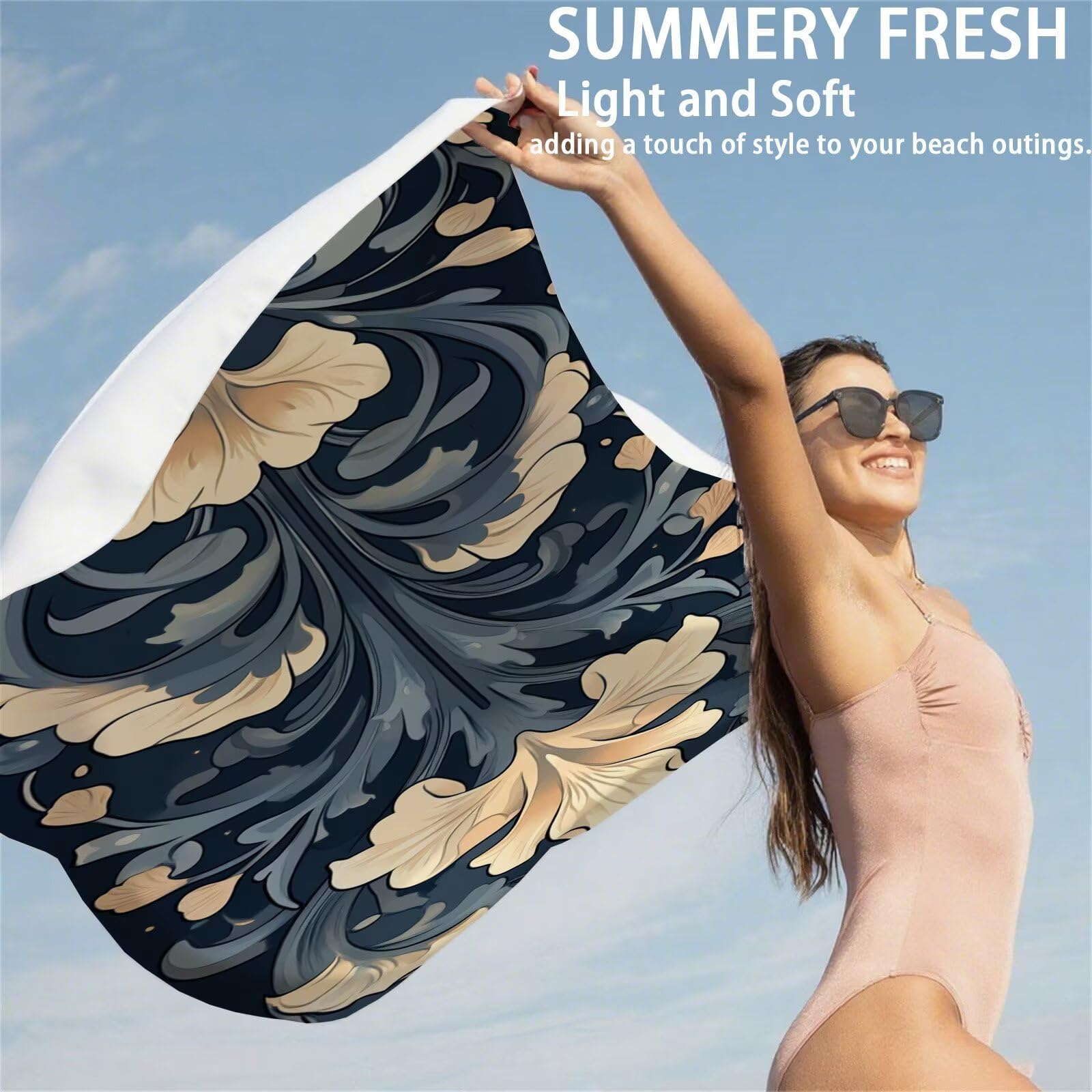 Ręcznik plażowy z mikrofibry, 85 x 170 cm, kwiatowy ręcznik plażowy, nowoczesny, do sauny, bez piasku, szybkoschnący, chłonny ręcznik plażowy, ręcznik sportowy na podróż, urlop, do pływania, na