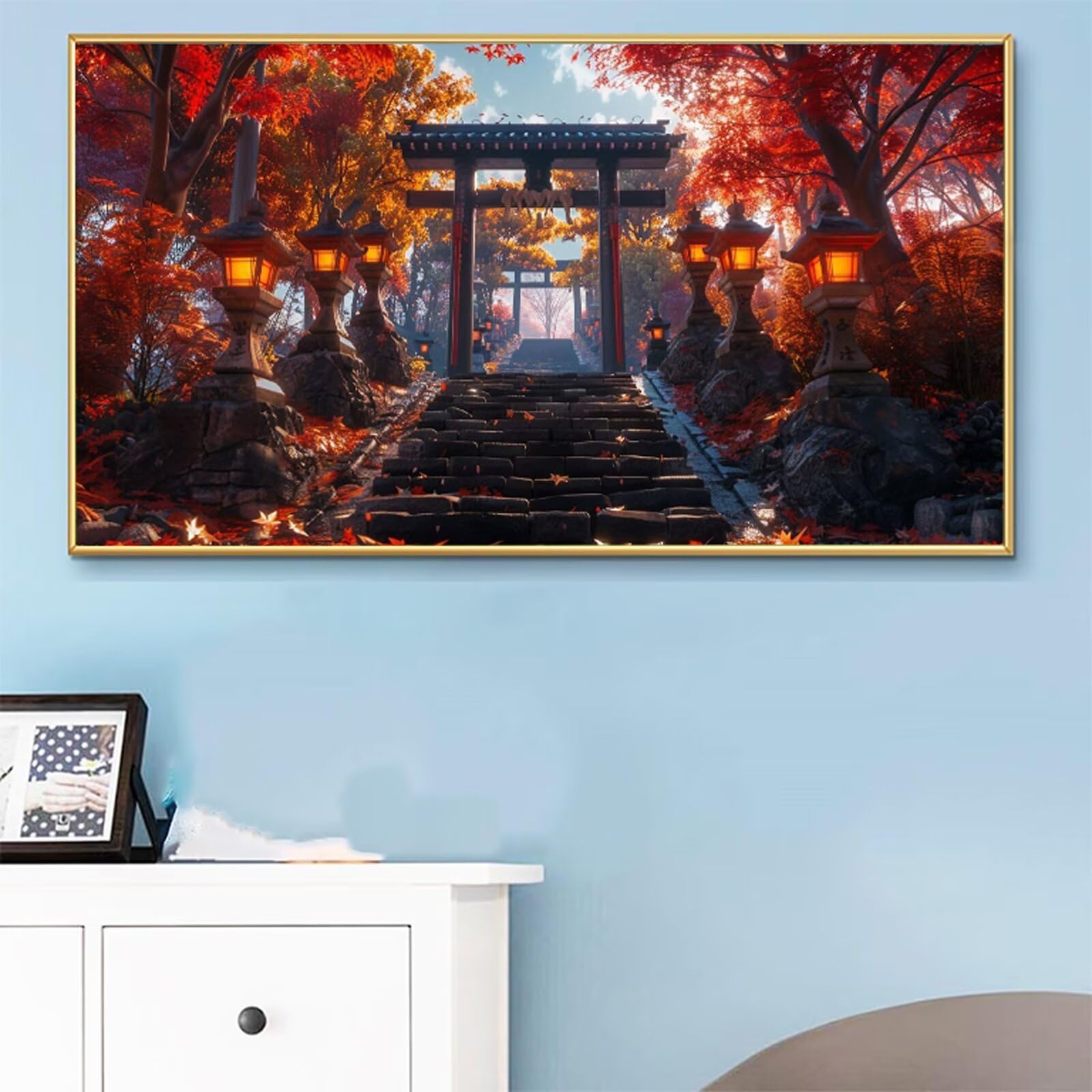 Malen Nach Zahlen Erwachsene Herbst Malen Nach Zahlen Landschaft DIY Paint by Numbers für Anfänger Mit 3-Pinseln und Acrylfarbe, Ohne Rahmen, Malen-Nach-Zahlen Set für Deko Wohnzimmer 80x160cm RB-411