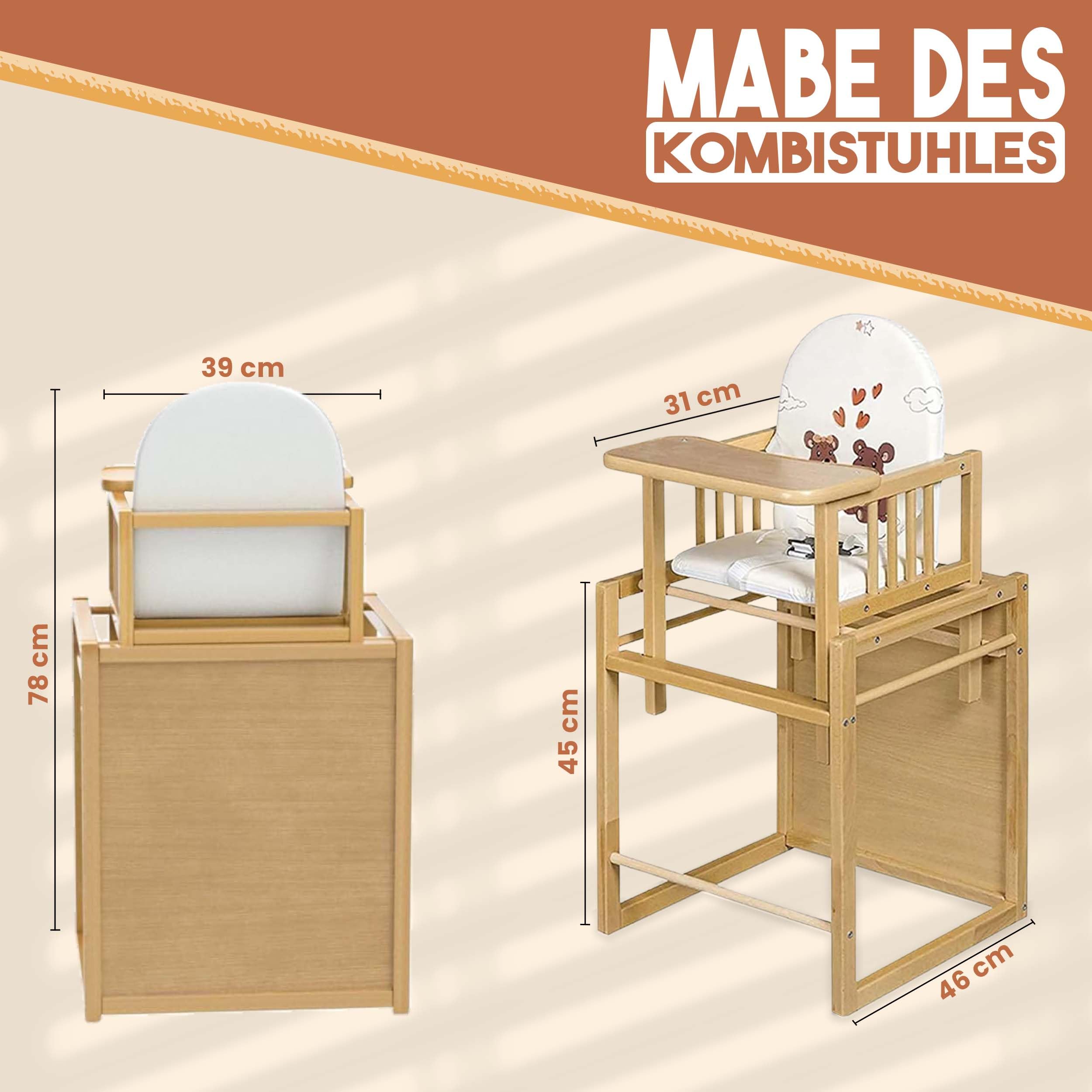 Best for Kids Gecombineerde kinderstoel van hout, veilig, ergonomisch en verstelbaar, eenvoudig te monteren, ideaal voor groeiende kinderen, draagbare