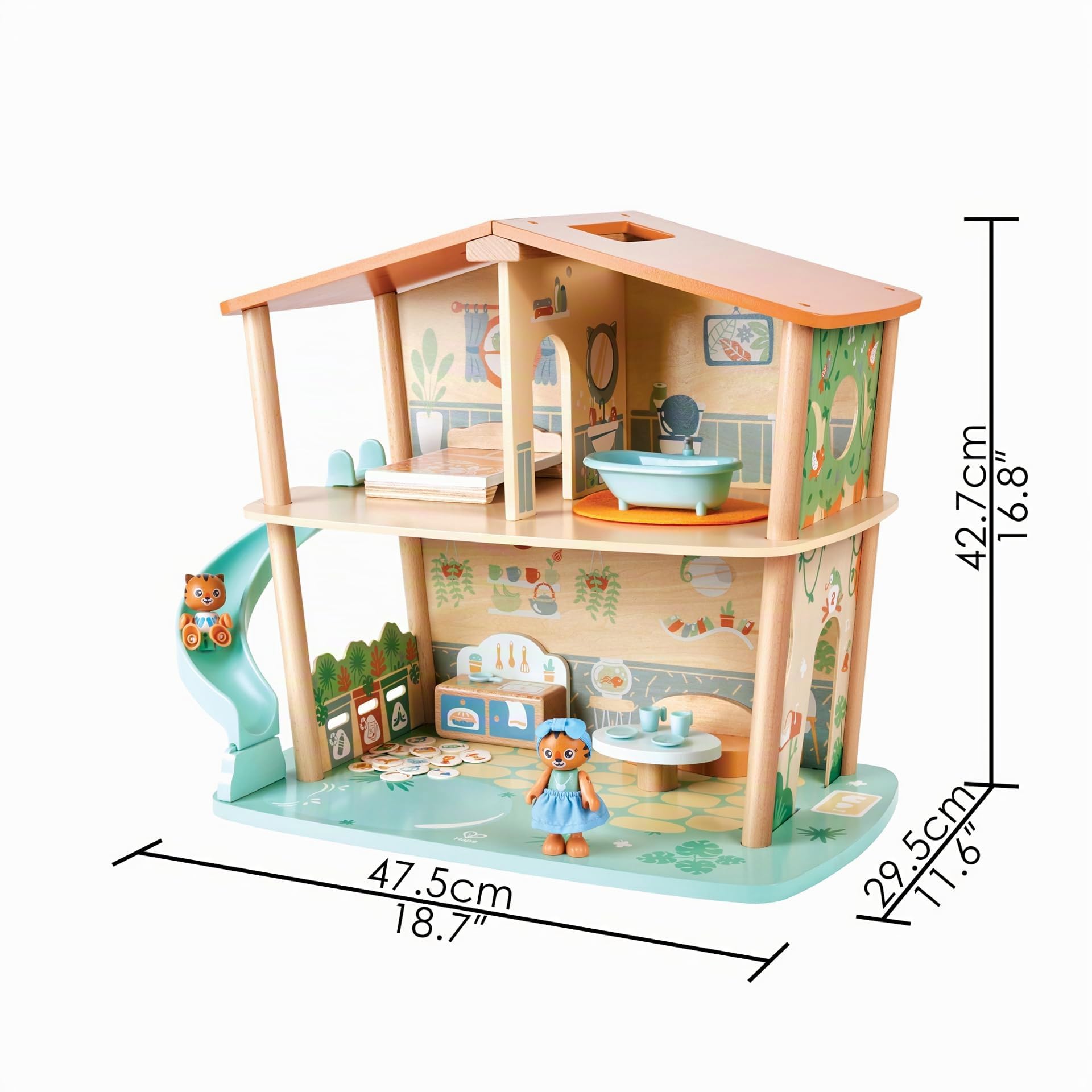 Hape Green Planet Explorers - Casa nella giungla delle tigri - Casa a 2 piani in legno con accessori e personaggi per gioco di ruolo bambini dai 3 anni in su