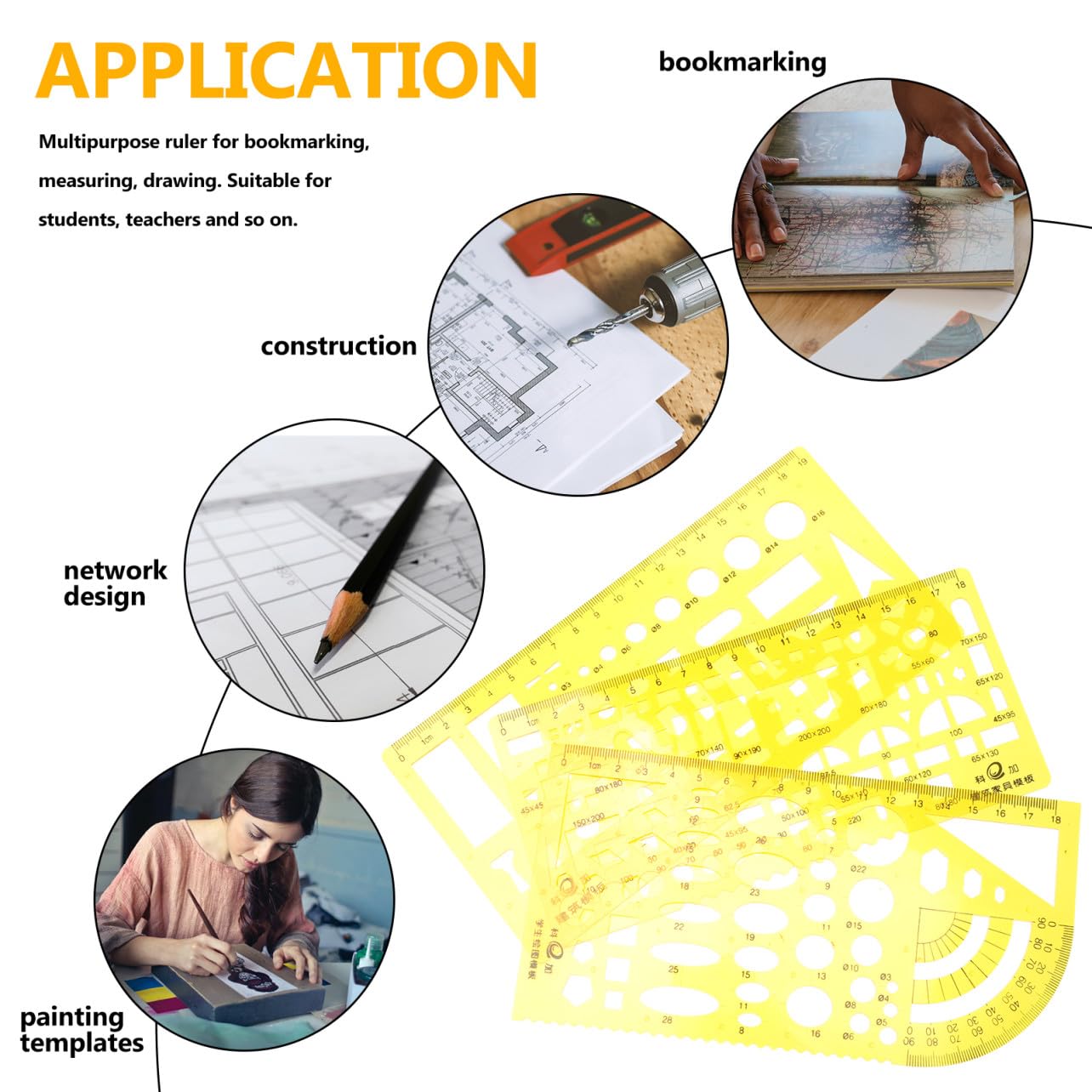 HOMSFOU 3 Sätze Geometrisches Zeichentemplate Teiliges Maßwerkzeug aus für Schule Büro und Architektur für Präzises Zeichnen von Kreisen und Kurven