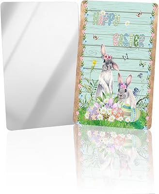 OComster Easter Bunny Compact Mirror Bulk 4 Pack Card Mirror, Spring Florals Rabbit on Teal Wood Small Compact Mirror for Purse, Rectangular Handheld Pocket Makeup Mirror