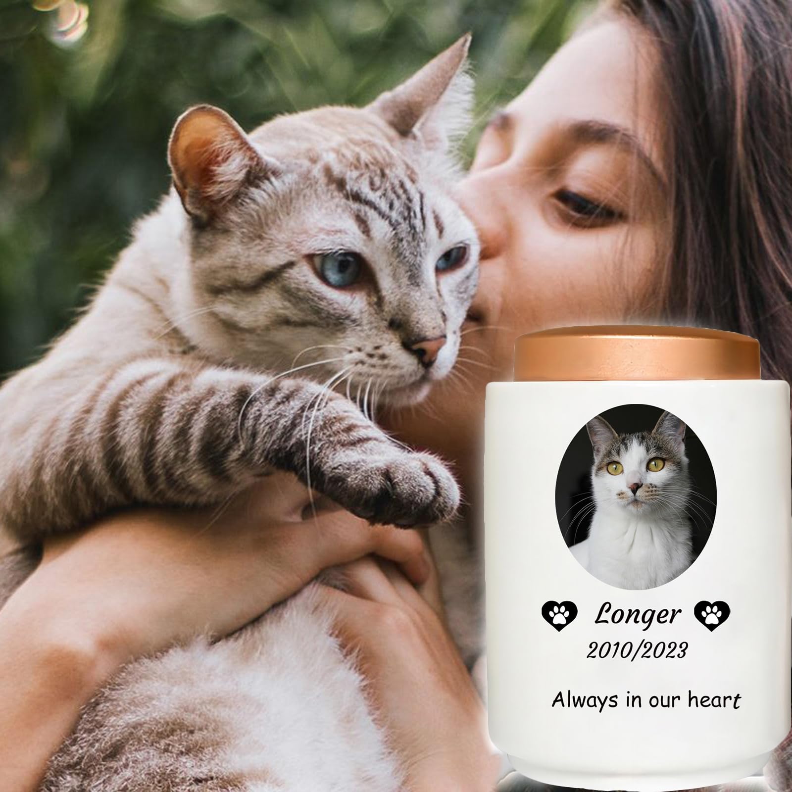 Urnas de Mascotas para Cenizas de Gatos - Urna de Gato Personalizada Urna de cerámica Urnas de cremación de Mascotas Cat Memorial, Blanca