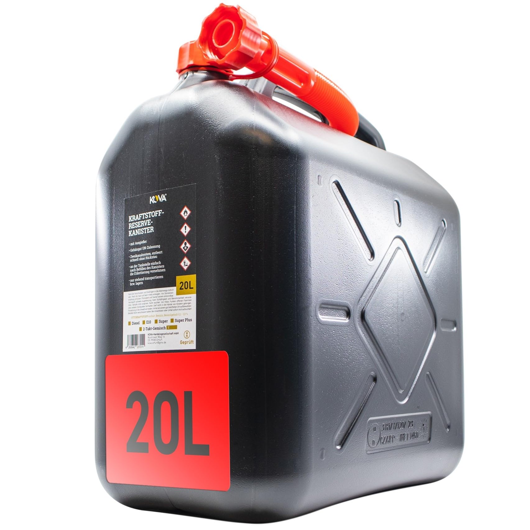 4x Benzinkanister 20L SCHWARZ Kunststoff Dieselkanister Reservekanister Kraftstoffkanister 20 Liter Wasserkanister für Benzin Diesel Wasser AdBlue, 20-Liter-Kanister Außgießer 20 ltr Petrol Can