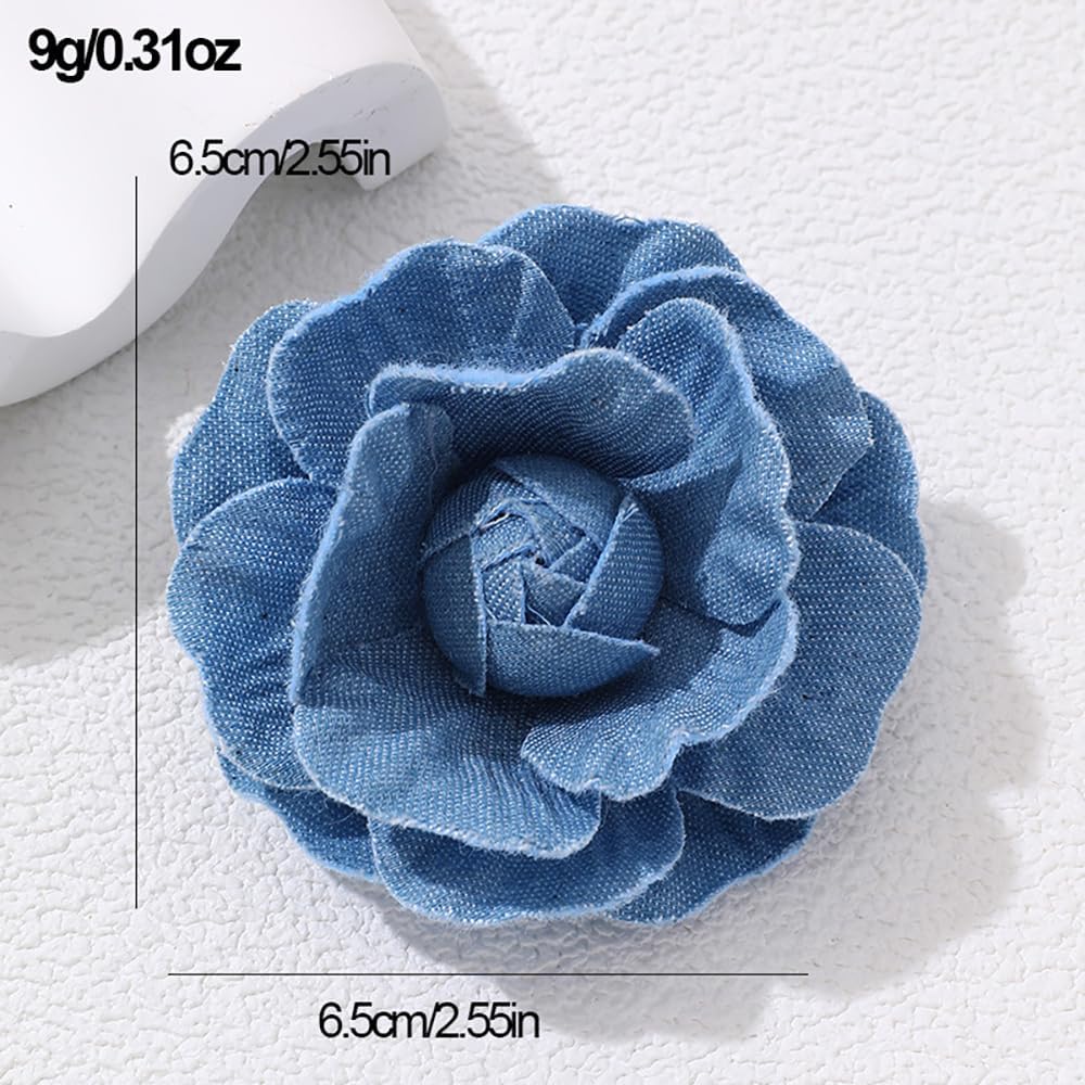 Fashion Denim Camellia Flower Lapel Brooch Pin for Women Girls Fabric Floral Bouquet Corsage Pins Clip Sweater Coat Dress Suit Backpack Brooches Pins Boho Jewelry Gifts Clothes Accessories image 2