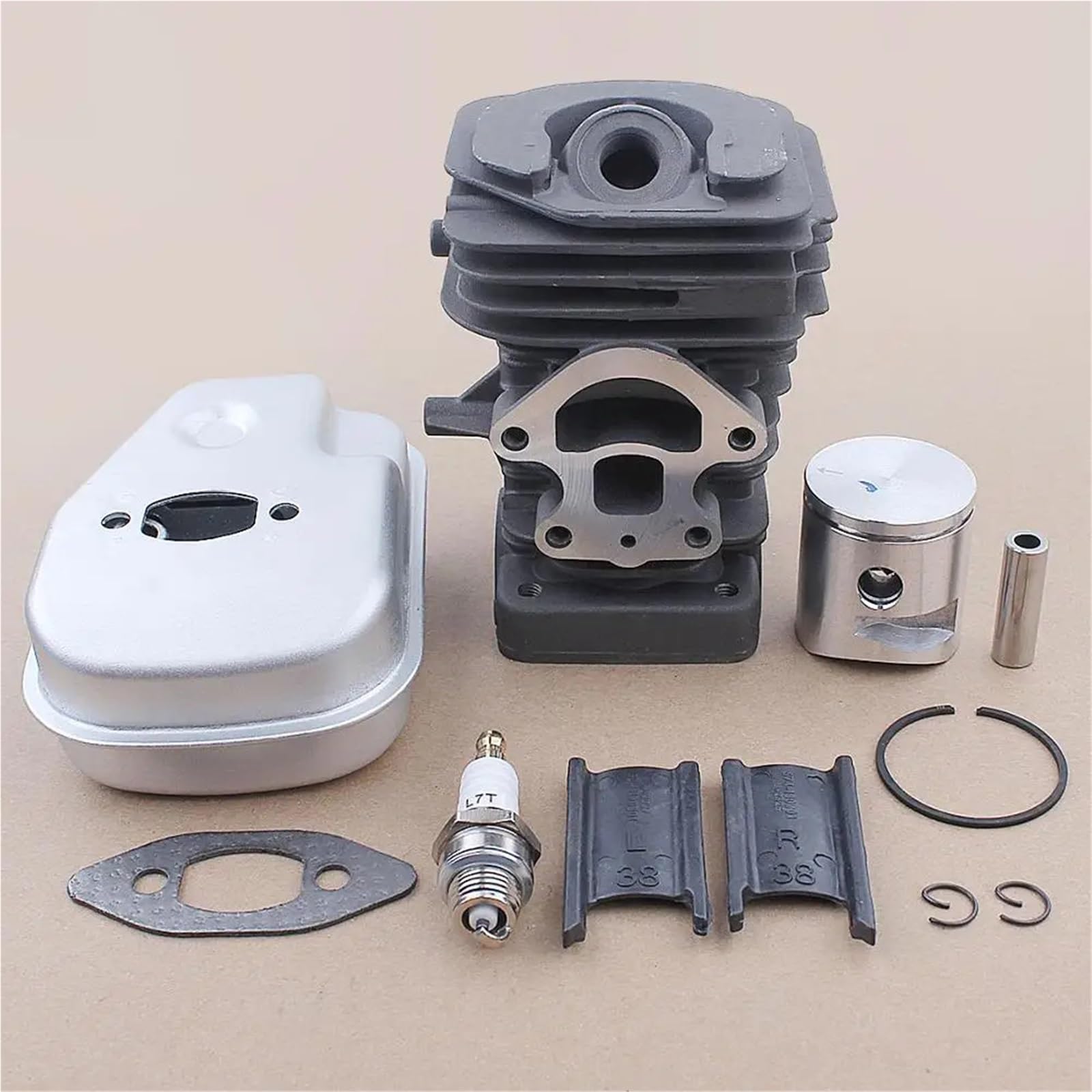 Compatible con motosierra H-u-s-q-v-a-r-n=a 235, 236, 236E, 240, 240E. 545050417, 545180843. Espaciador de cilindro de plástico de 39 mm. Kit de silenciador de pistón de cilindro.