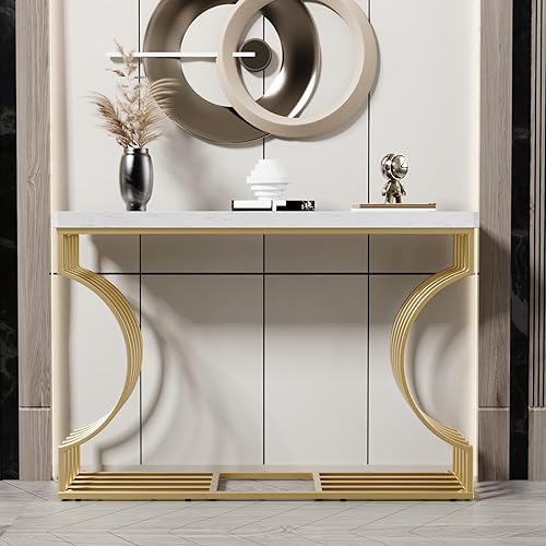 Miniatura 5 de Mesa consola moderna, mesa de entrada, mesa de sofá estrecha de 47.24 pulgadas, combina dos formas diferentes para pasillo, vestíbulo, pasillo, sala