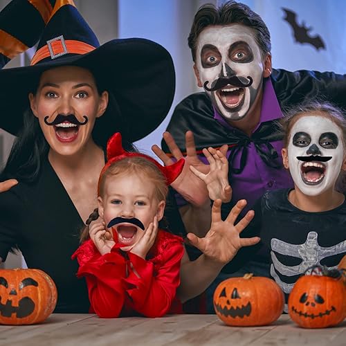 Vista 6 de 4 Pack Fake Mustache Self Adhesive Fake Beards Novelty Mustache Stickers Hairy Realistic Beard Stick Costume Beards for Party (Black, 48)