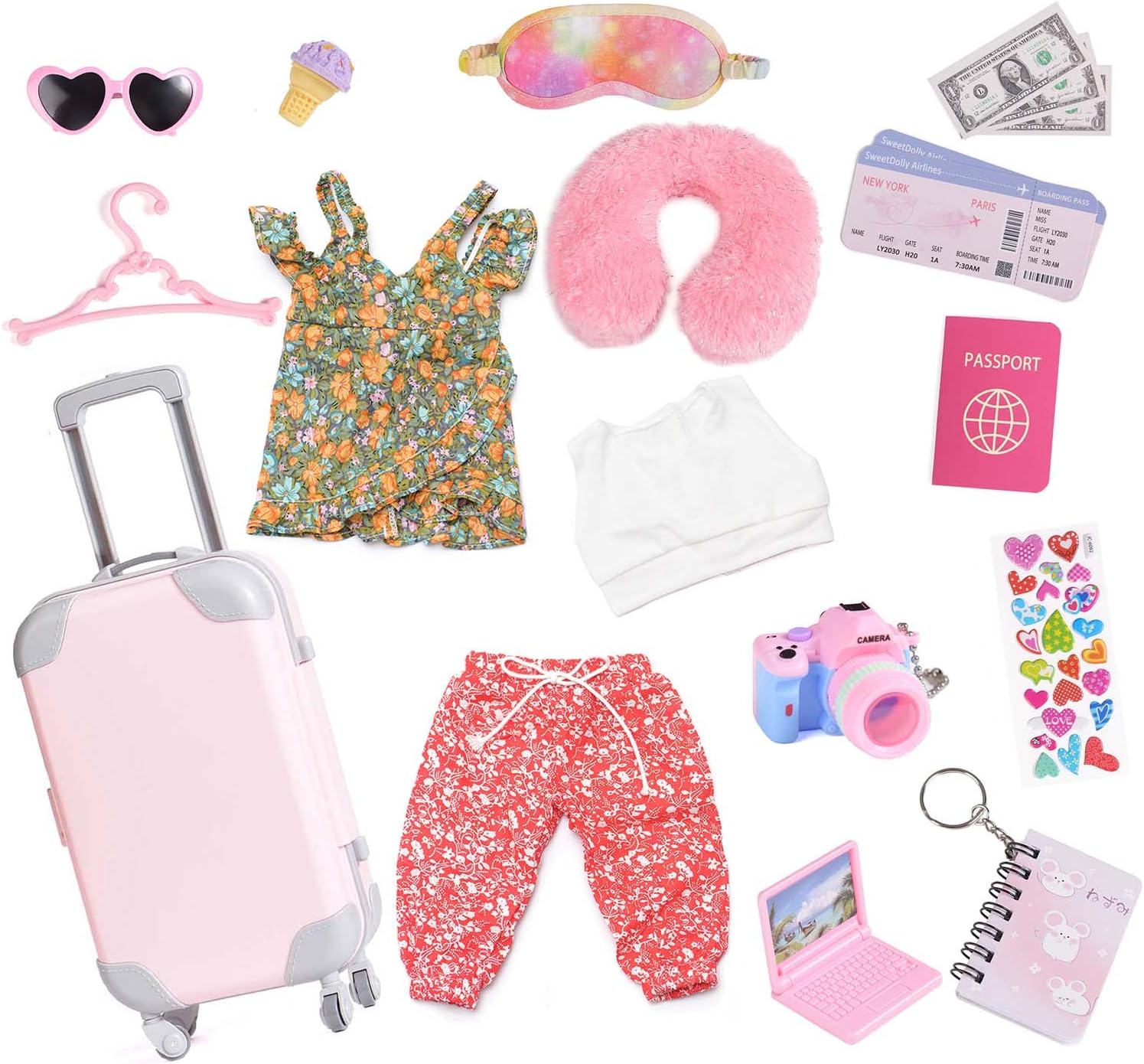 Doll Clothes Large Size Suitcase Travel Play Set Doll Accessories for American 18 Inch Dolls