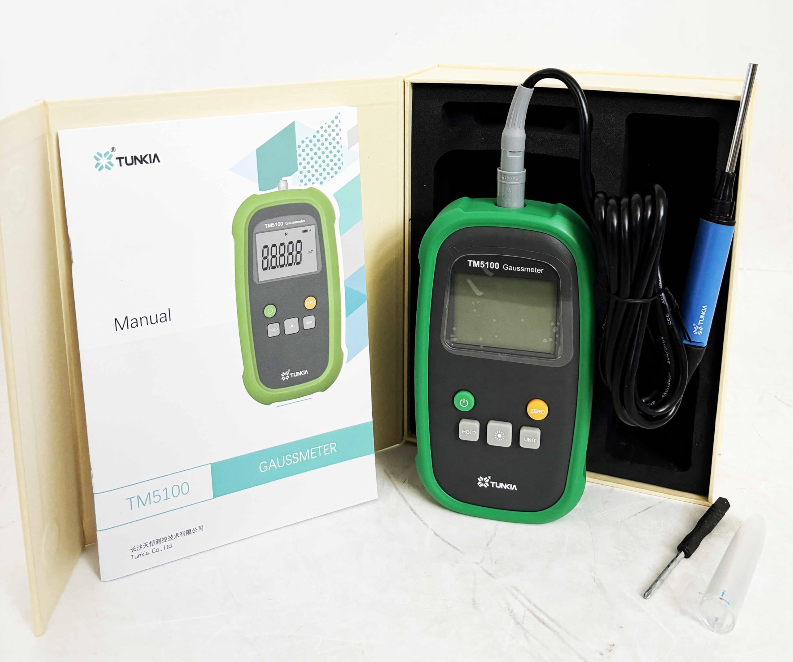 HFBTE Digital Teslameter Gaussmeter Tesla Tester Surface Magnetic Field Tester Meter with Axial Probe Range 200 mT To 2000 mT Automatic Range Switching Accuracy ±1% USB interface