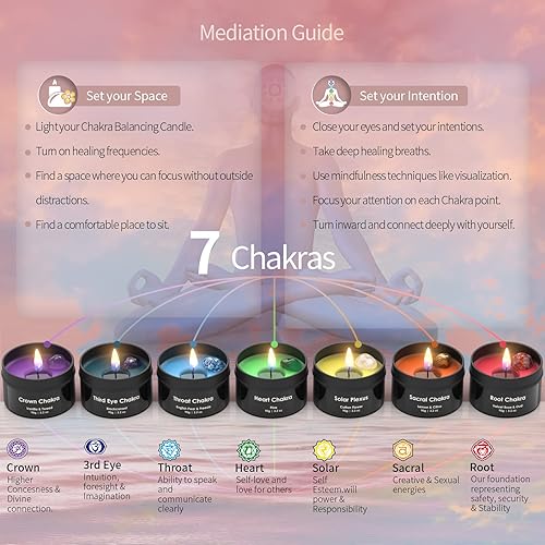 Miniatura 2 de Velas de chakra con cristal y piedras curativas de primera calidad, velas perfumadas de meditación de lujo, juego de regalo para mujeres, alivio del