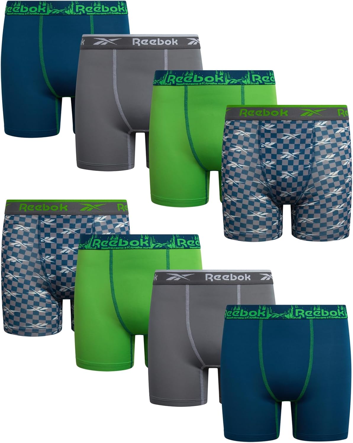 Reebok Boys Boxer Briefs - 8 Pack Performance Soft Stretch Breathable 5” Inseam Boxer Briefs Boys Underwear (6-18)