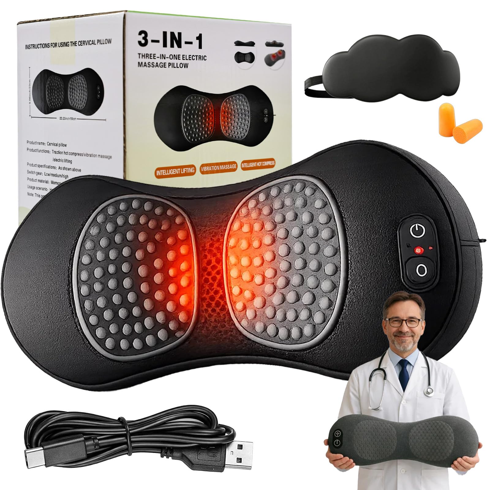 2026 Massage Lombaire Thérapie Du Dos 3 En 1, Masseur Lombaire Et Sciatique Avec Chauffage Et Vibrations, Soutien Dorsal Ergonomique, Alignement De La Colonne Vertébrale, Sommeil (Noir)