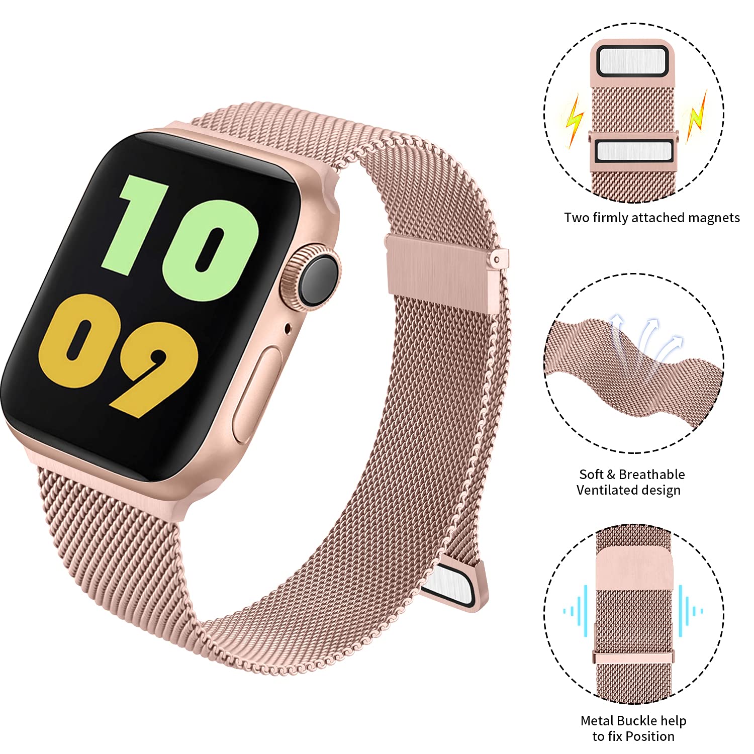 YZXL Metallo Cinturino Compatibile con Apple Watch 44mm 40mm 45mm 38mm 42mm 41mm, Magnetico+Fibbia Cinturini per iWatch SE Series 8 7 6 5 4 3 2 1