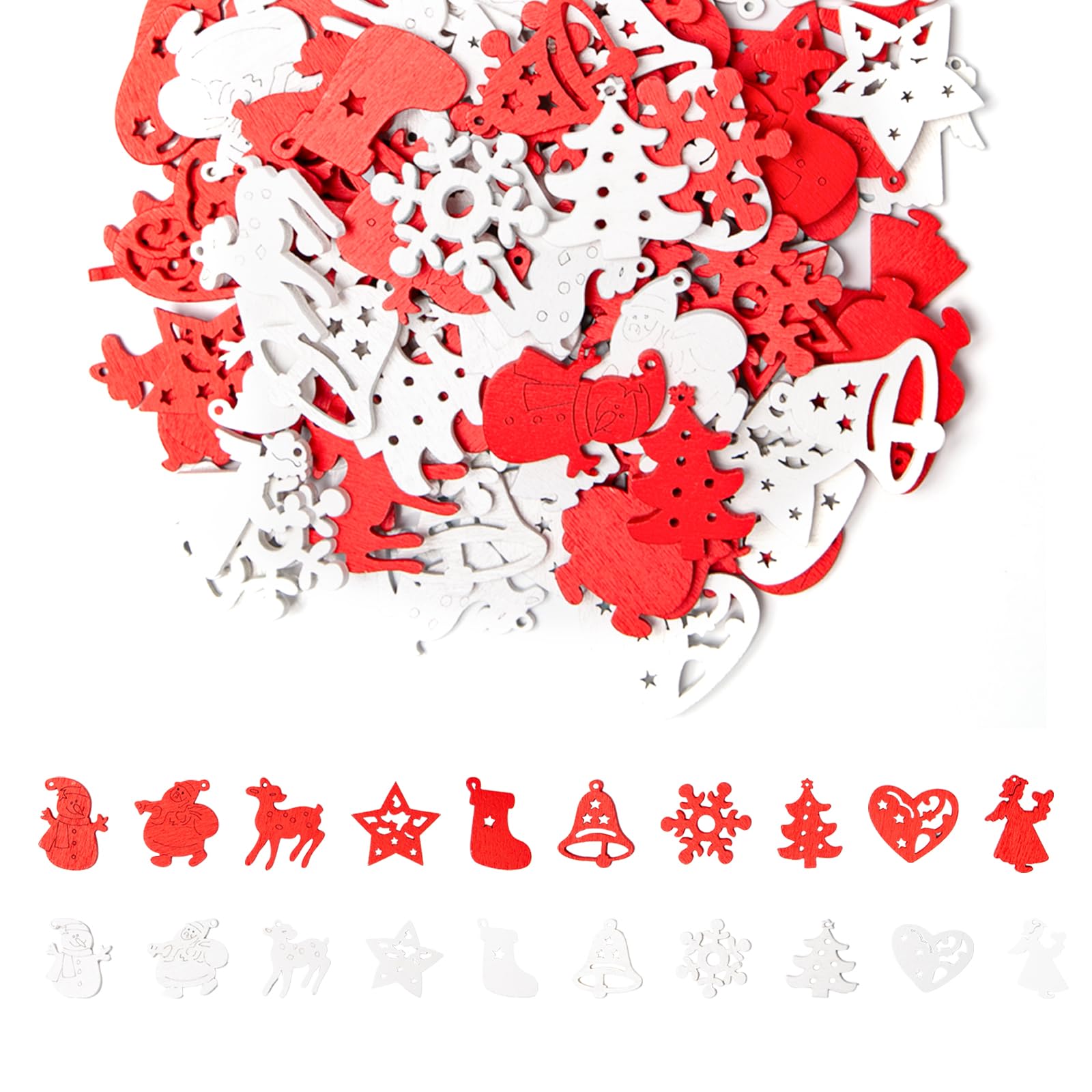 Keboyoe 200 Piezas Adornos Madera Navideños Colgantes de Madera para Navidad Decoración de Mesa de Navidad Decoración De Madera Decoraciones para árboles De Navidad para Navidad Manualidades DIY