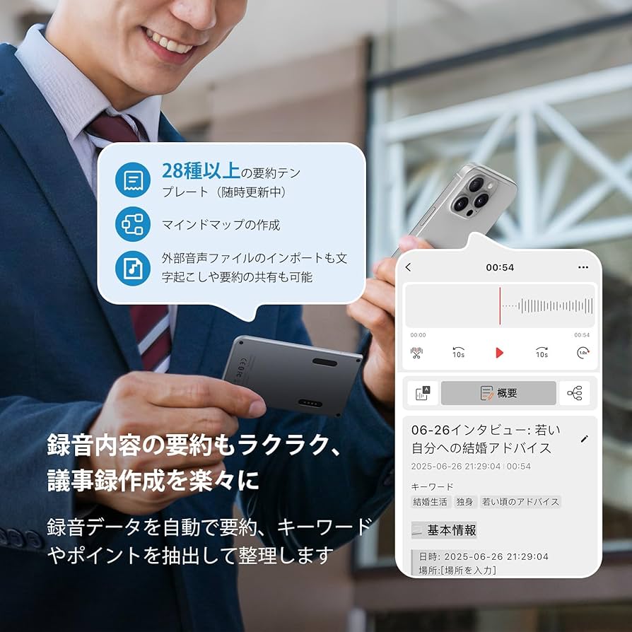 Amazon.co.jp: AI ボイスレコーダー LEACCO 【2025革新モデル