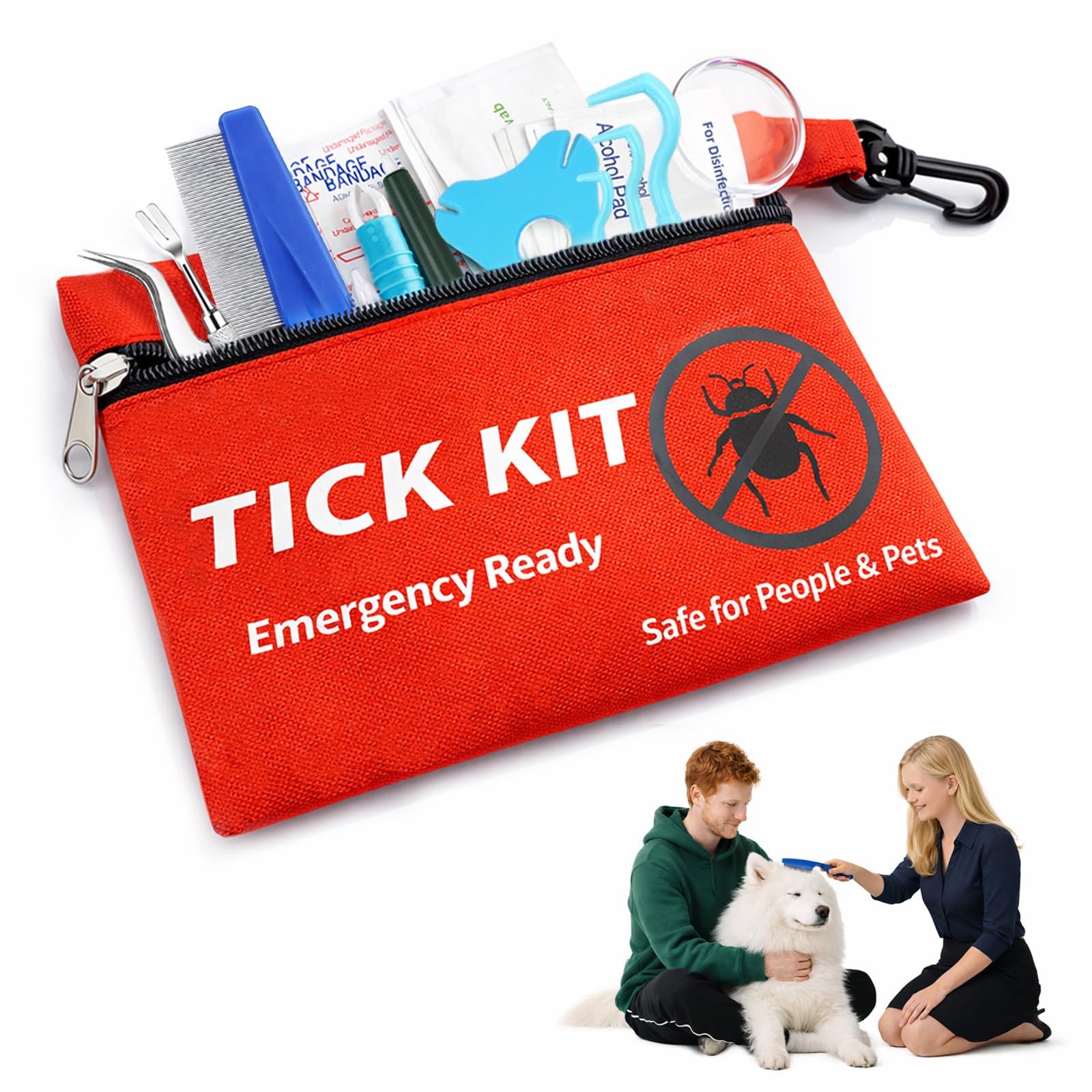 Premium Tick Remover Kit for Dogs Cats and Humans, 54-in-1 Tick Removal Tool Set with Stainless Steel Tweezers Hooks Comb and Puller, Portable Hiking Essentials with Water Resistant First Aid Case - image 2