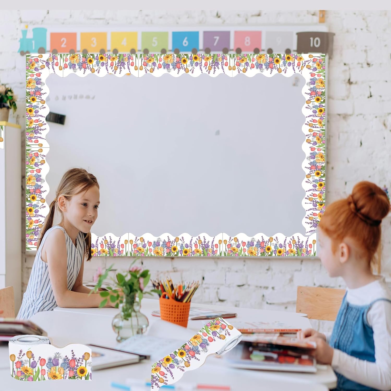68.9 Feet Bulletin Borders Spring Tulip Flower Trim Roll for Chalkboard Decoration, Colorful Lavender Bulletin Board Border for School Classroom Wall Decor DIY Crafts