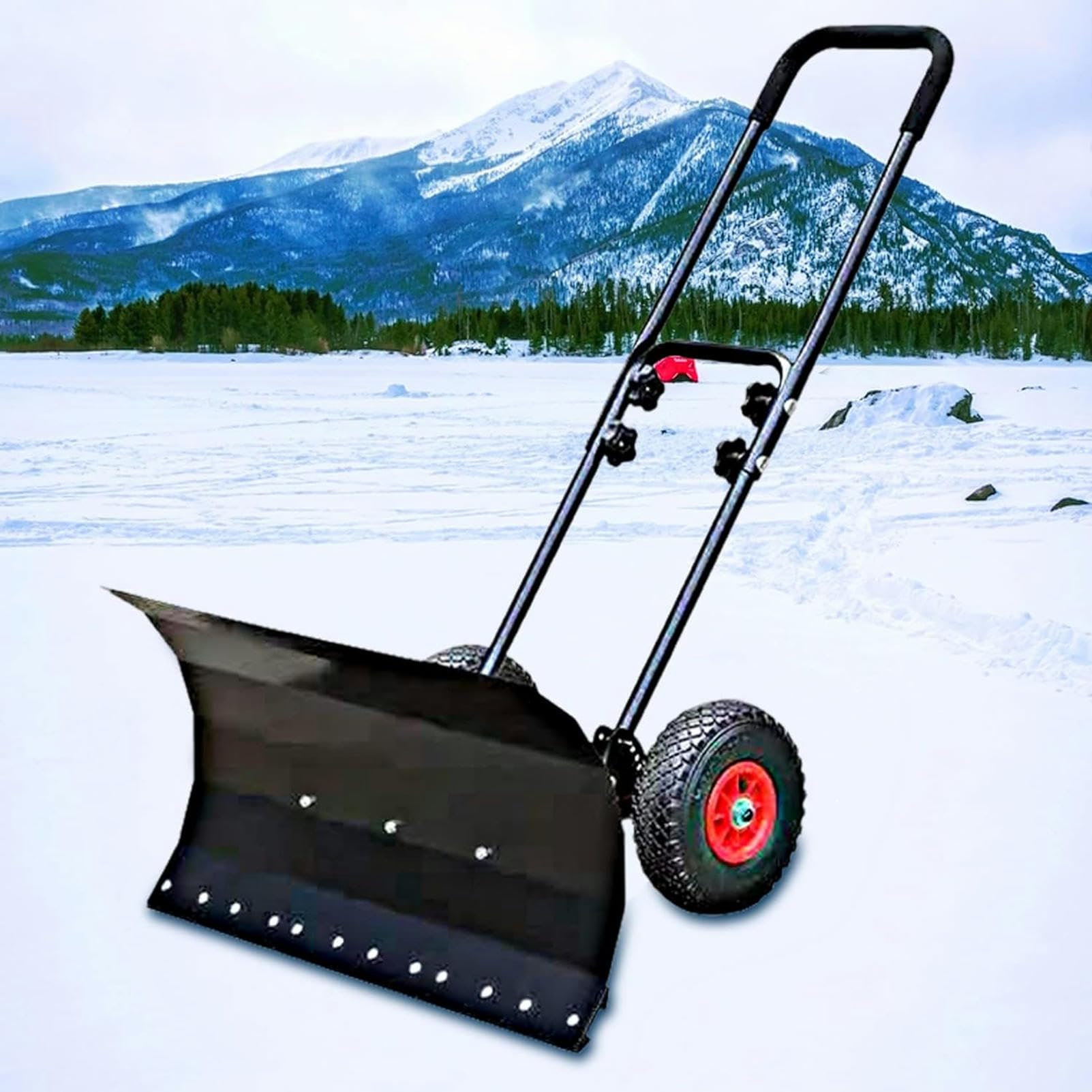Schneeschaufel-Schieber zum Schneeräumen, robuster rollender Schneeschieber mit 10-Zoll-Anti-Rutsch-Rädern, jetzt Entfernungswerkzeug-Pflug für Einfahrten, Gehwege, Bürgersteige, Terrassen, 100 x 4