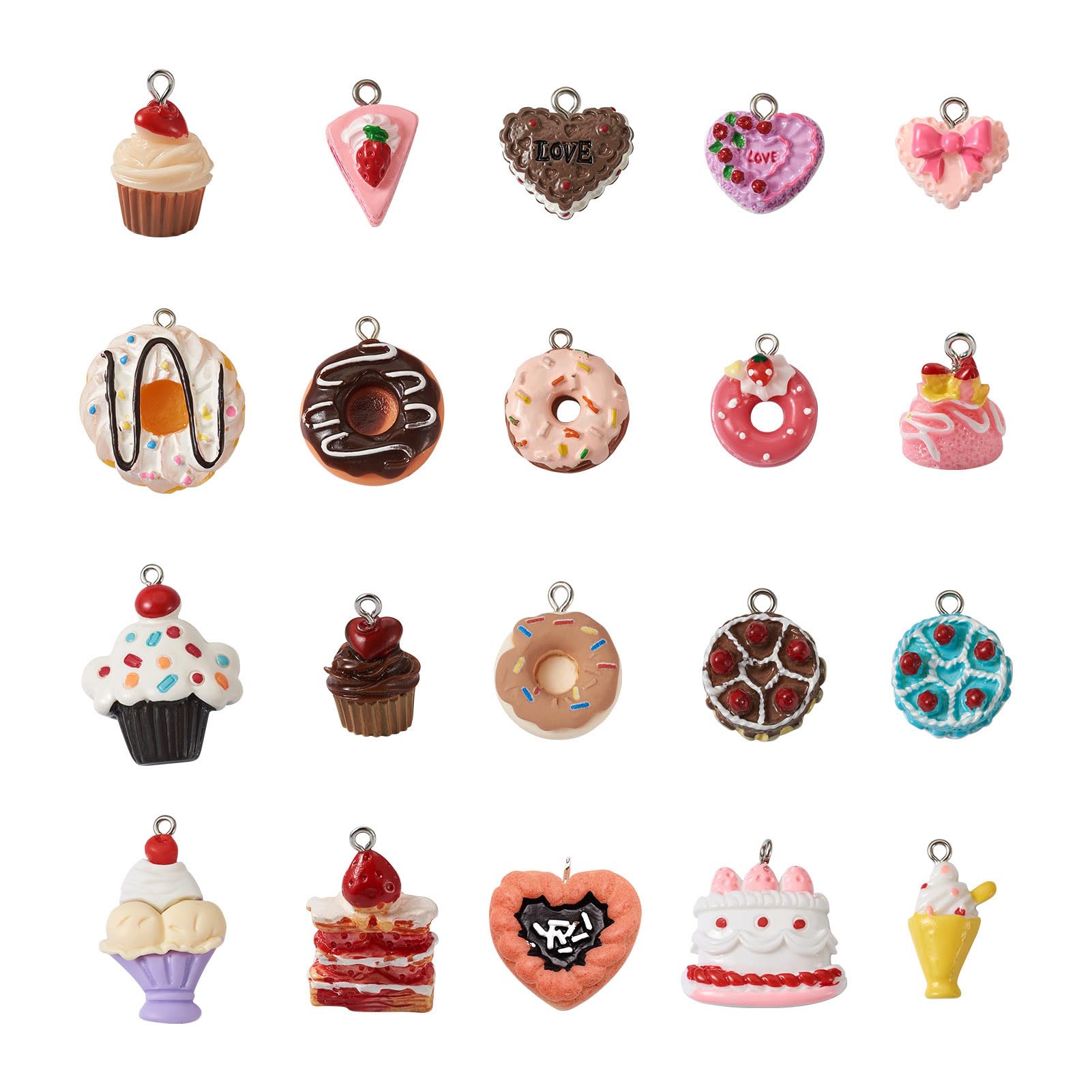 Boutigem 80Pcs Resin Dessert Charm Imitation Food Dangle Charm Beads Opaque Resin Pendants for Bracelet Necklace Jewelry Making