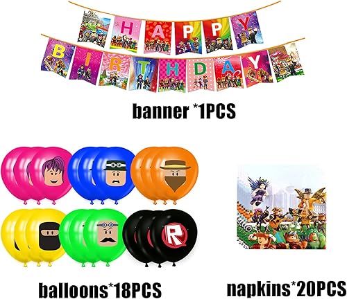 Miniatura 2 de Roo-blox - Juego de suministros para fiestas, 116 piezas de decoraciones de cumpleaños, fiesta temática de Roo-blox para 10 niños, incluye pancarta