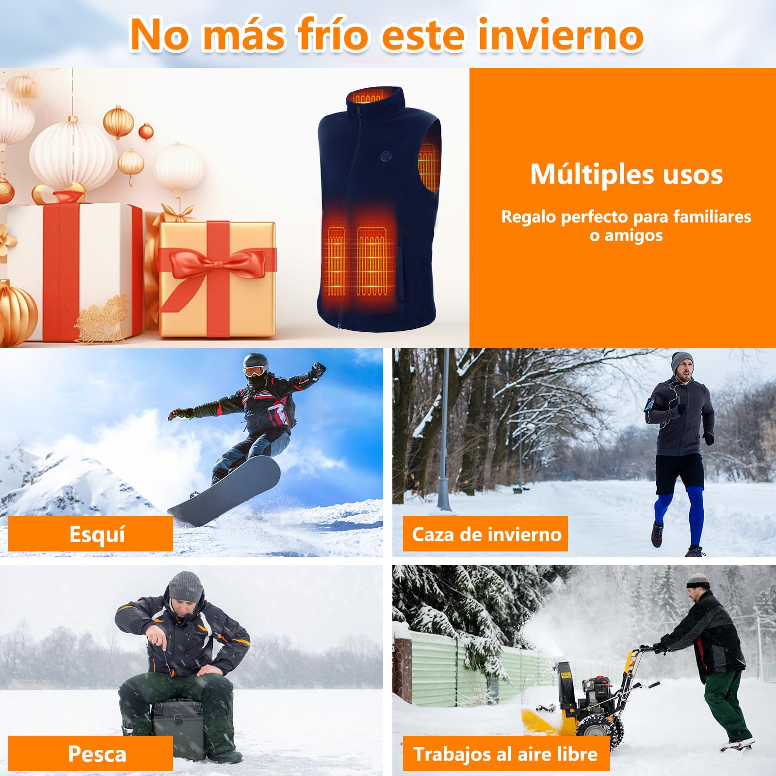 Chaleco Calefactable Hombre con Batería USB de 10000mAh, Negro