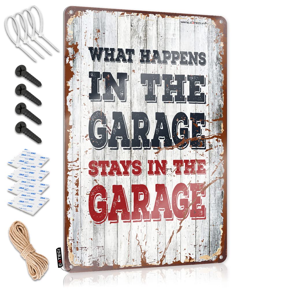 What Happens In The Garage Stays In The Garage Door Farm Hanging | Aesthetic Art Gift For Plumber Vintage Metal Wall Decor(30X40CM)