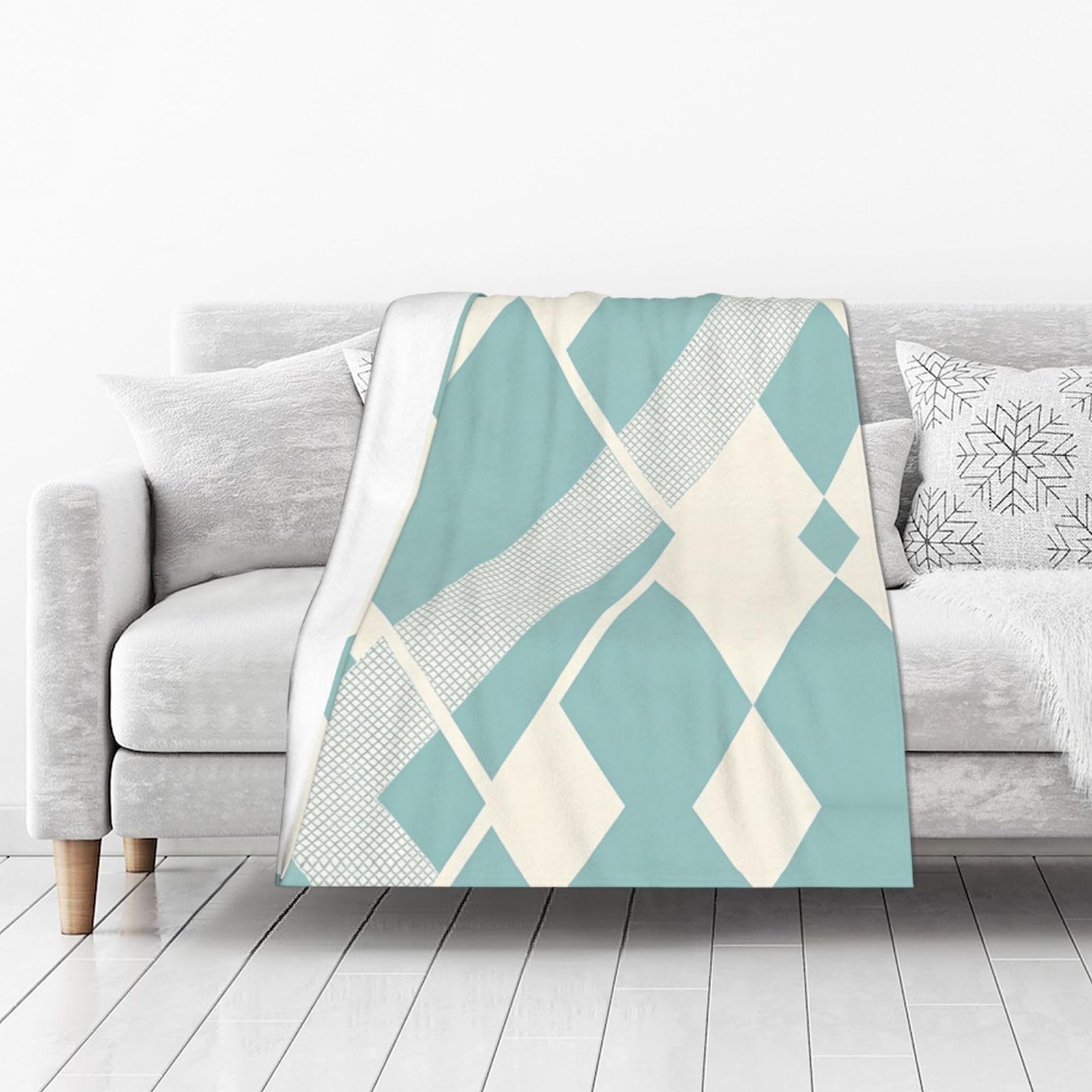 DUYIOKH Turquoise Diamond Grid Pattern Print Thick Throw Blanket, Blanket for Couch Bed Warm Travel Blanket for Camping Movie Night