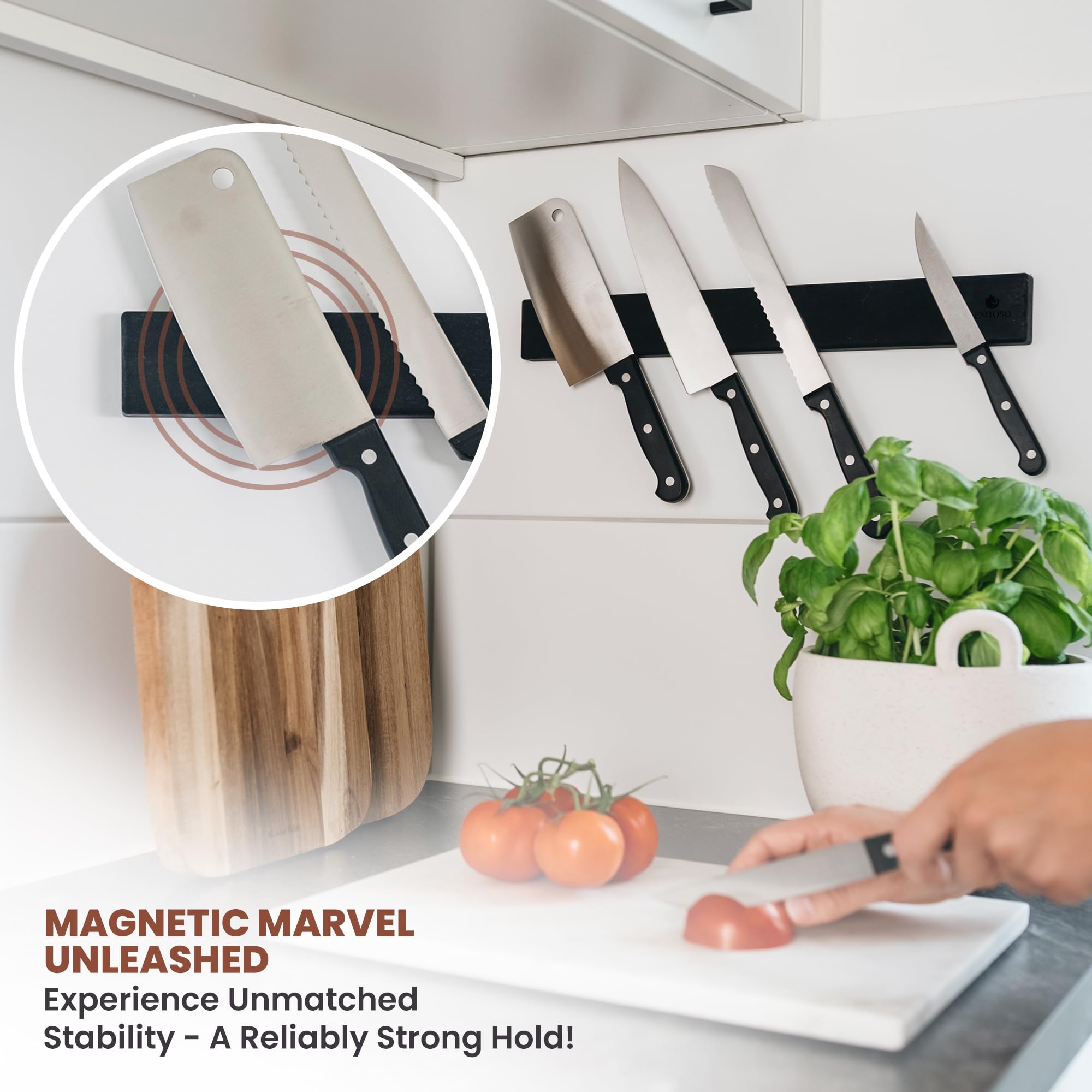 Portacoltelli Magnetico Da Parete 43 Cm - Con 10 Ganci - Senza Foratura O A Vite - Nero - Foto 8