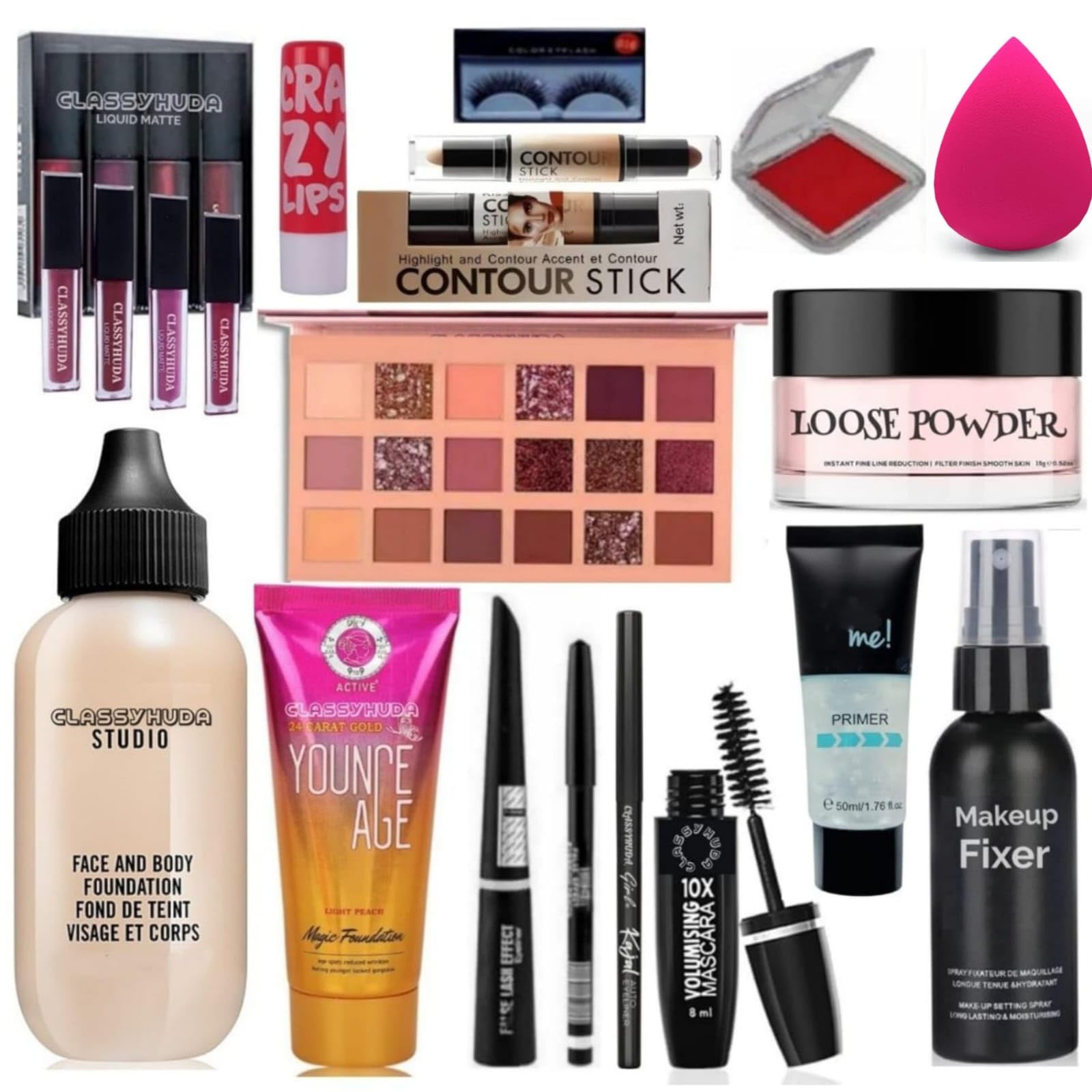 Classyhuda Professional Waterproof HD Makeup Kit Combo For Girls And Women Full Set With All Products Daily And Beauty Parlour Use Pack Of - 14 [BRIDAL MAKEUP KIT]