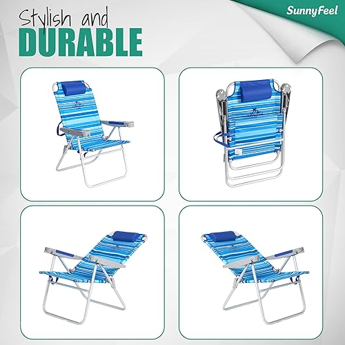 Miniatura 7 de SUNNYFEEL Silla de playa plegable alta, ligera, silla de arena portátil para adultos, resistente 500 libras con portavasos, sillas de césped