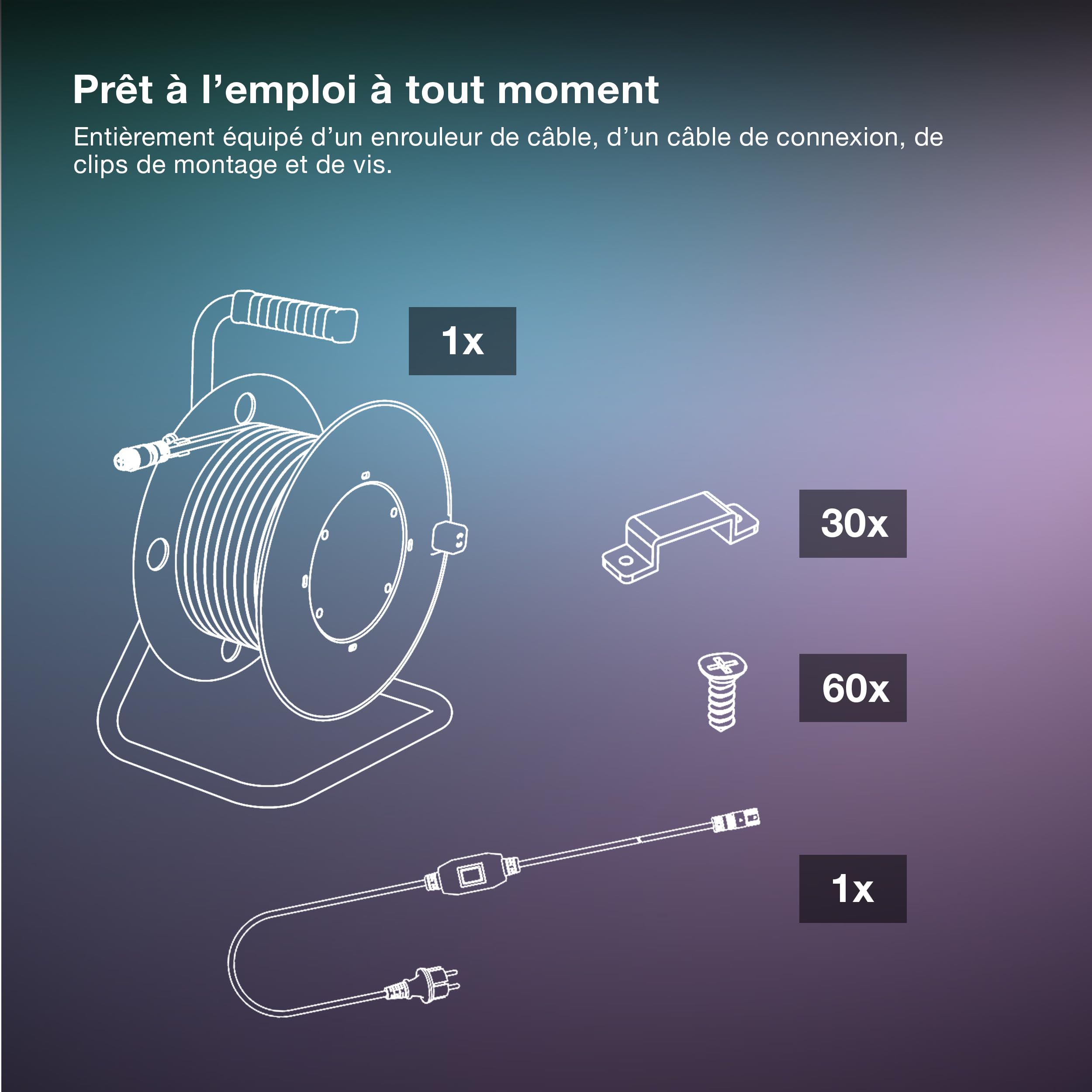 Osram Outdoor Flex Ruban LED 10M IP65, blanc froid, extensible jusqu'à 50 m, avec enrouleur, accessoires de montage, câble de connexion