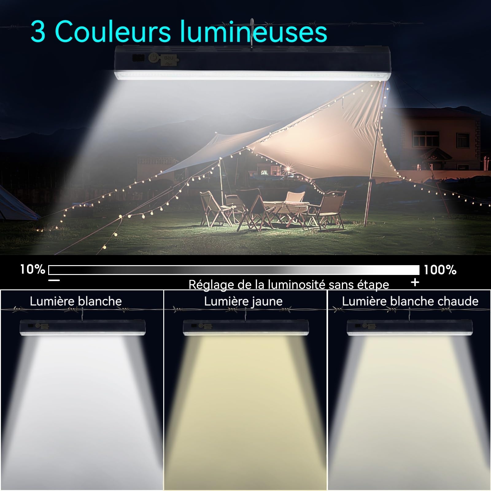 LETOUR Baladeuse LED Mécanicien Rechargeable 216 LEDs Lampe de Travail Aimantée 7500mAh Super Lumineuse Dimmable Pour Atelier Garage Moto Auto