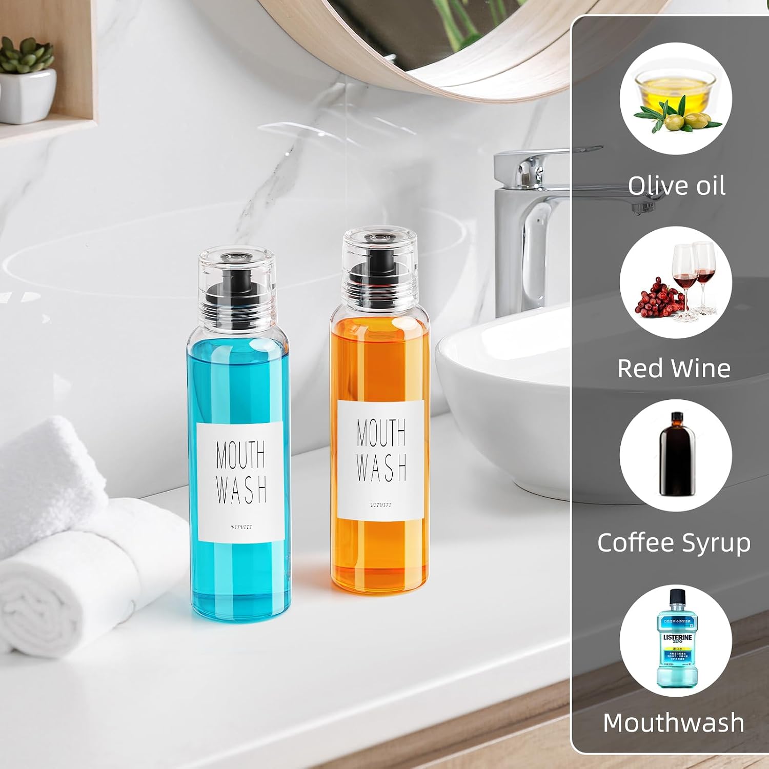 Glass Mouthwash Dispenser for Bathroom, Small Mouth Wash Bottle Container