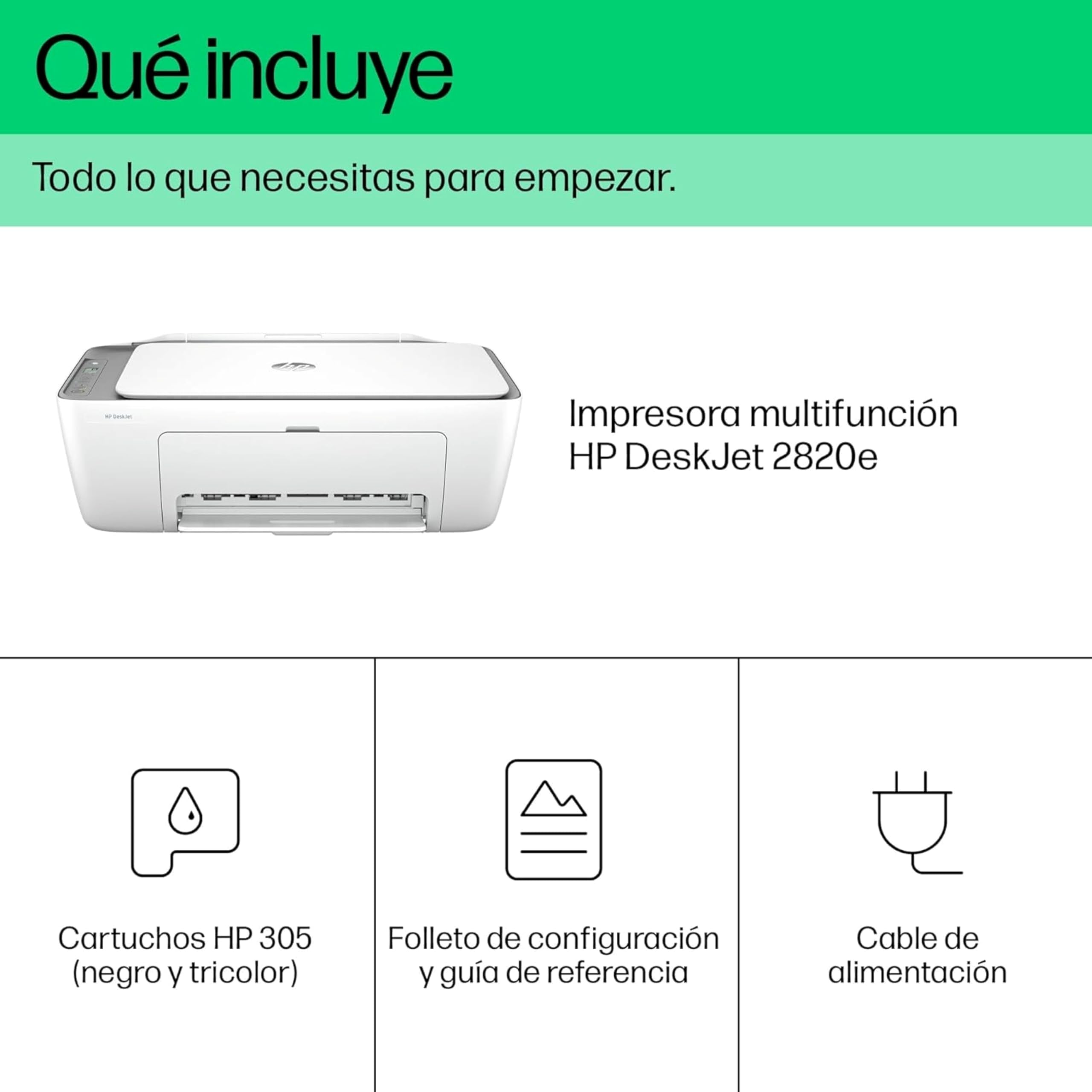 HP DeskJet 2820e Impresora Multifunción de Inyección de Tinta A4 a Color, Impresión a Doble Cara Manual, 7,5 ppm, Wi-Fi, Smart, Blanca