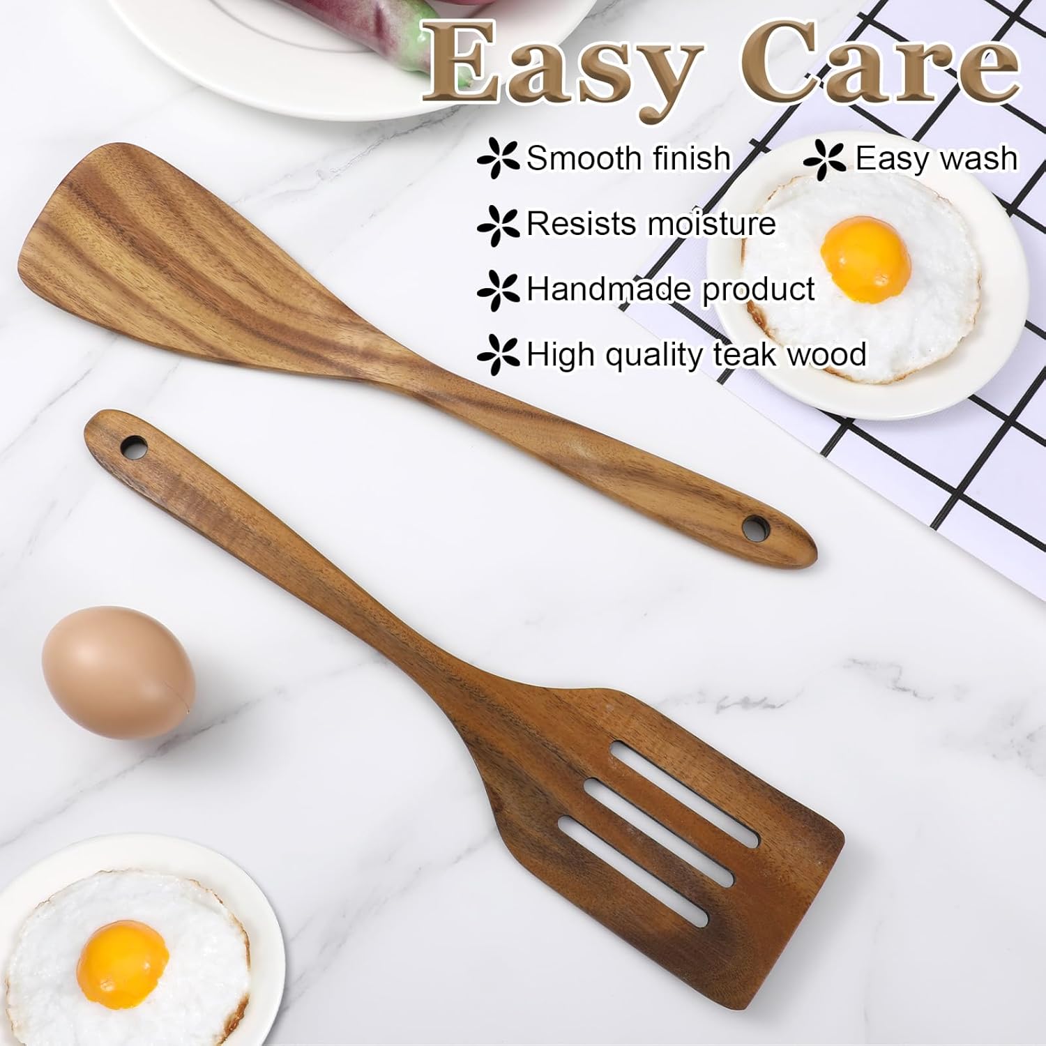 6 Piece Wooden Spoons for Cooking Natural Teak Wood Non-Stick Cooking Spoons Comfort-Grip Wood Spoons for Cooking Wooden Kitchen Utensil set