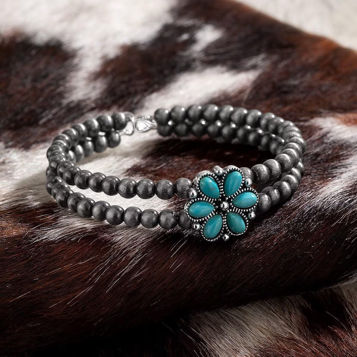 Blue Drop Navajo Pearl Bracelet for Women Boho Beaded Western Cowgirl Cowboy Flower Turquoise Bracelets Western Vintage Ethnic Jewelry - Image 3