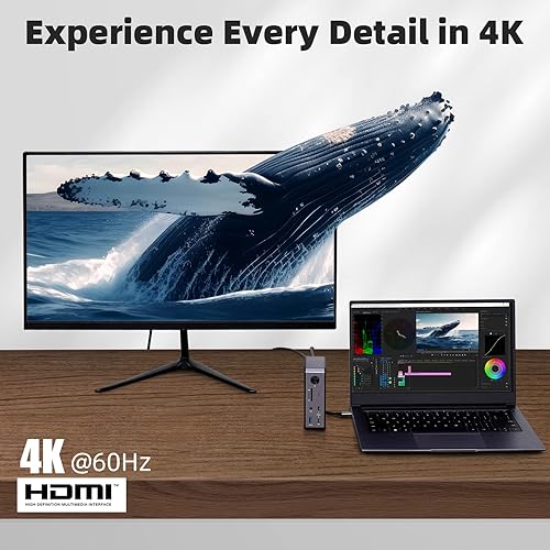 Miniatura 3 de RVP+ Docking Station 10-in-1 Triple Display USB C Docking Station Dual Monitor USB C Hub Displayport with Dual HDMI, 100W PD, Ethernet, Card Reader