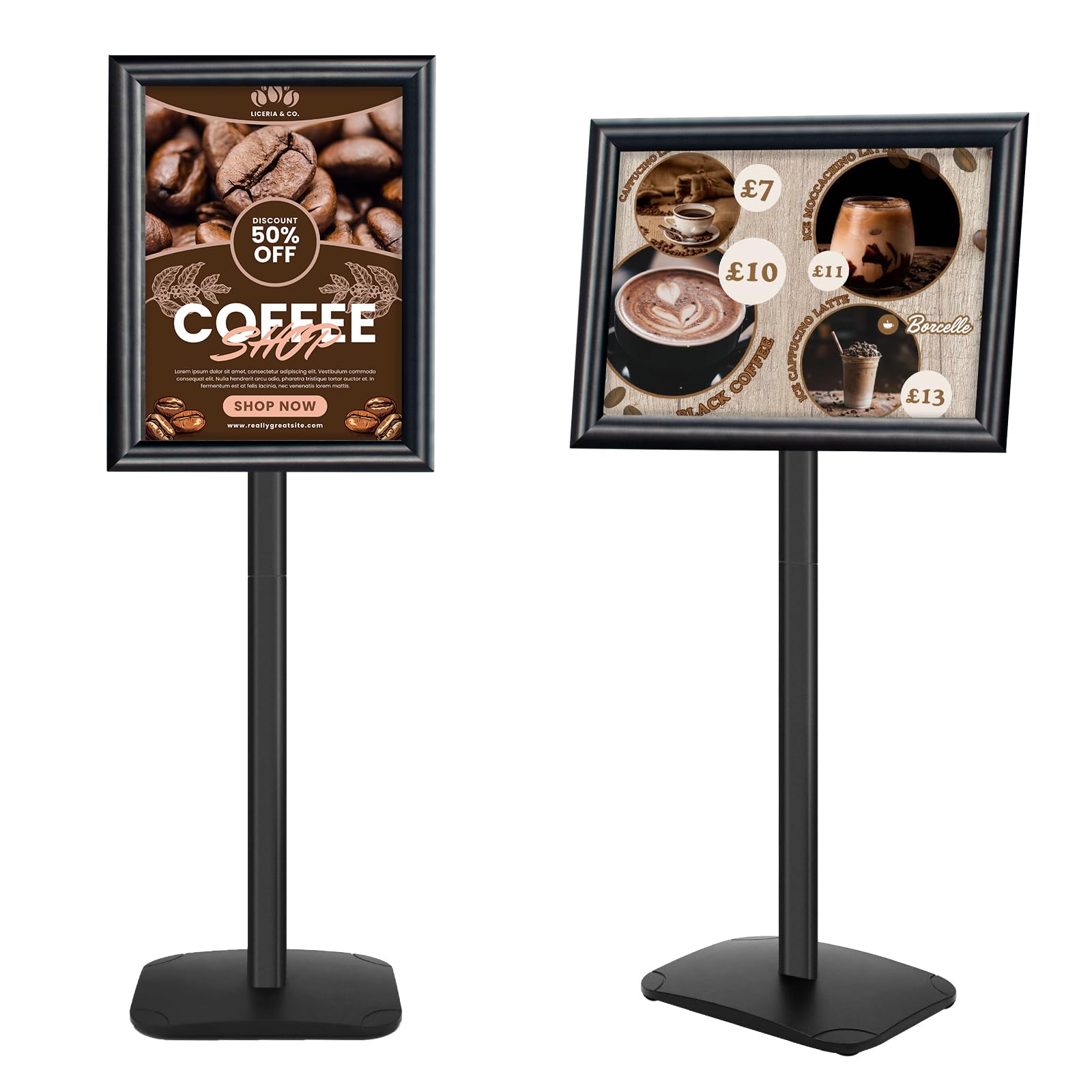 Présentoir A3 robuste avec base stable, support d'affiche debout au sol pour menu/avis/affichage, support de panneau de bienvenue extérieur, noir