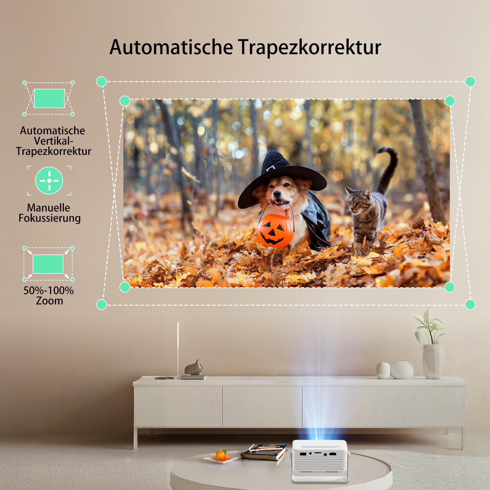 YOTON Mini Beamer Klein[180°Drehung & Auto Keystone] New Y3 Mini Projektor 1080P Unterstützt 15000L, 50% Zoom Tragbarer Beamer für Heimkino Schlafzimmer Kompatibel mit HDMI/USB/Phone/PS5/TV Stick