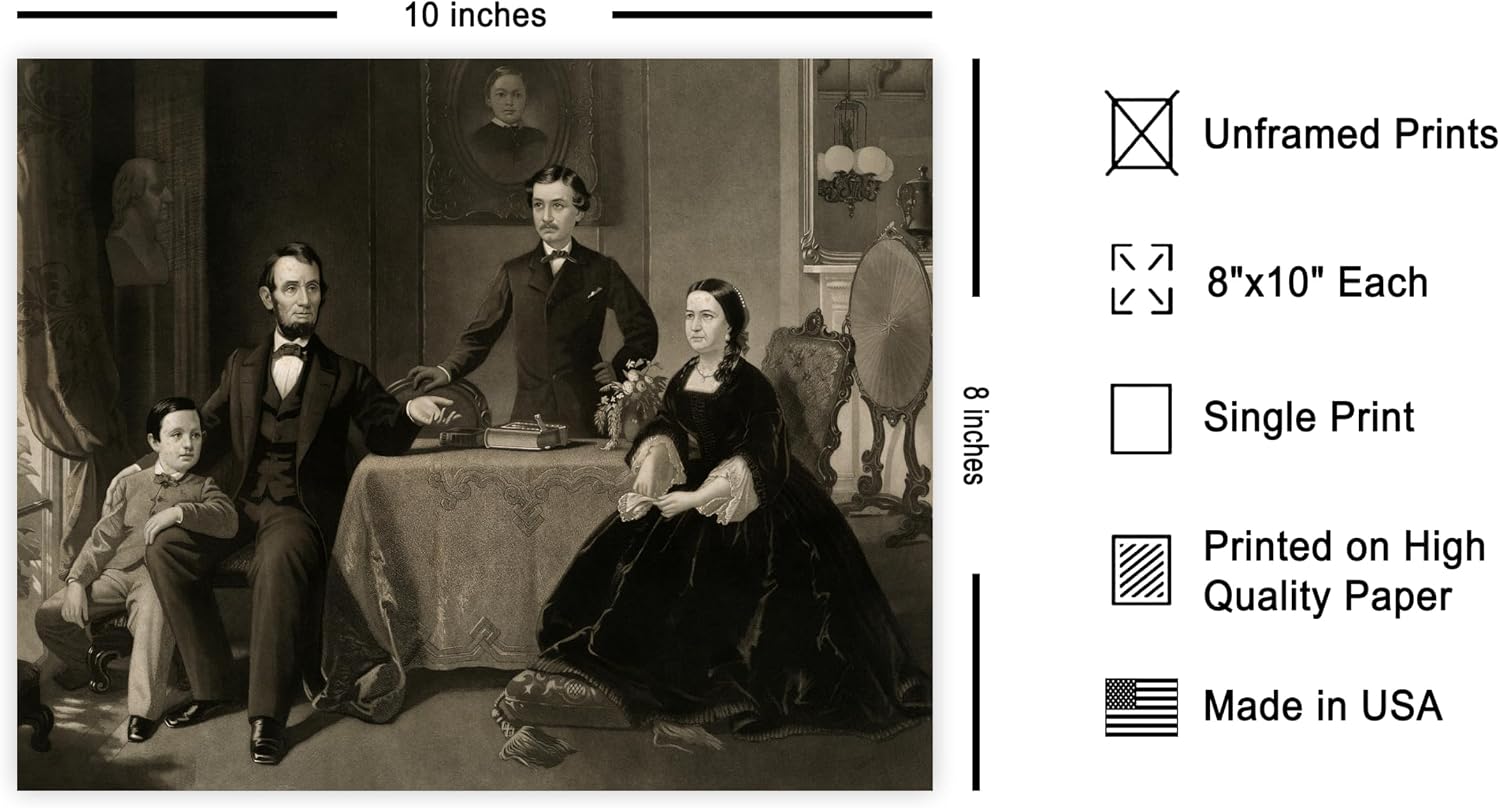 Poster Master President Lincoln And His Family Poster - Abraham Lincoln Print - Politician Art - USA Art - Patriotic Design - America Illustration - Great Office or Living Room Decor - 8x10 UNFRAMED Wall Design